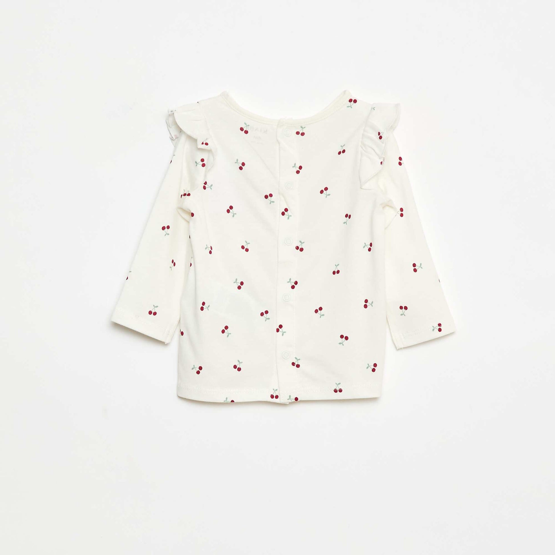 Long-sleeved patterned T-shirt with ruffled armholes WHITE