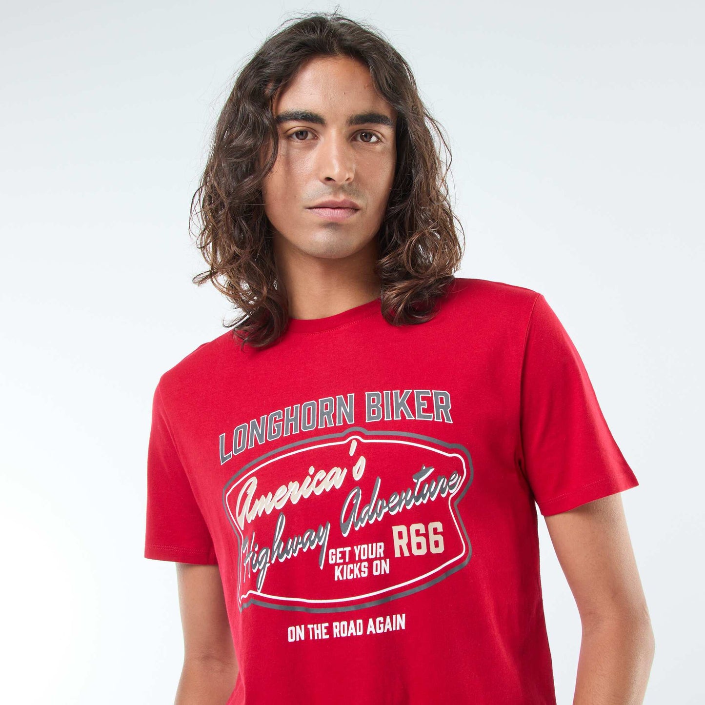 Short-sleeved printed T-shirt with round neck RED