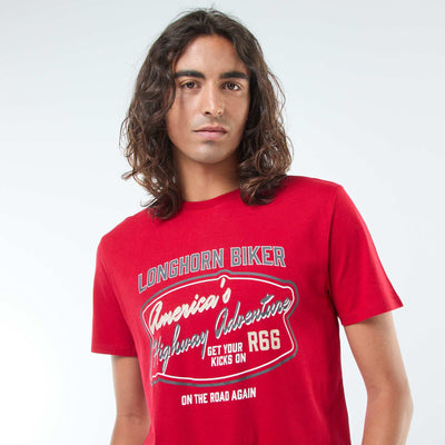 Short-sleeved printed T-shirt with round neck RED