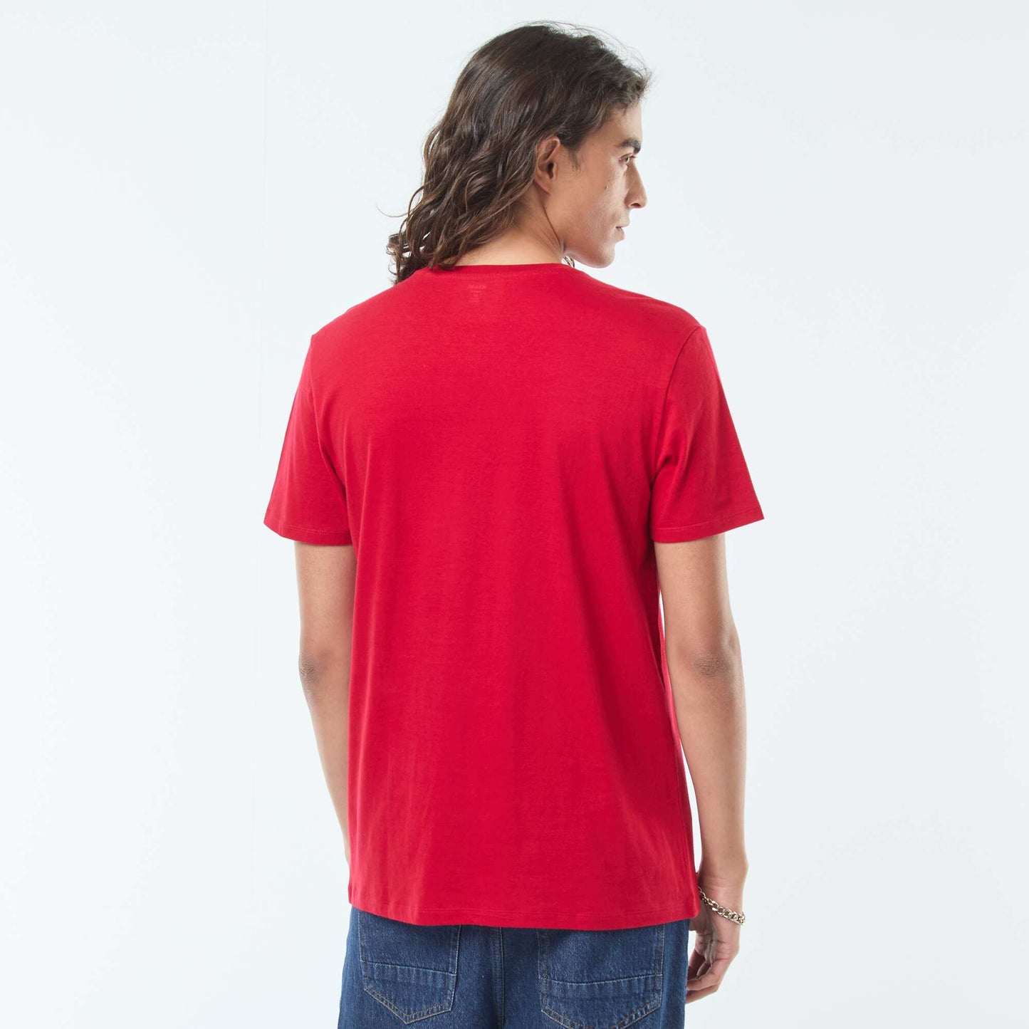 Short-sleeved printed T-shirt with round neck RED