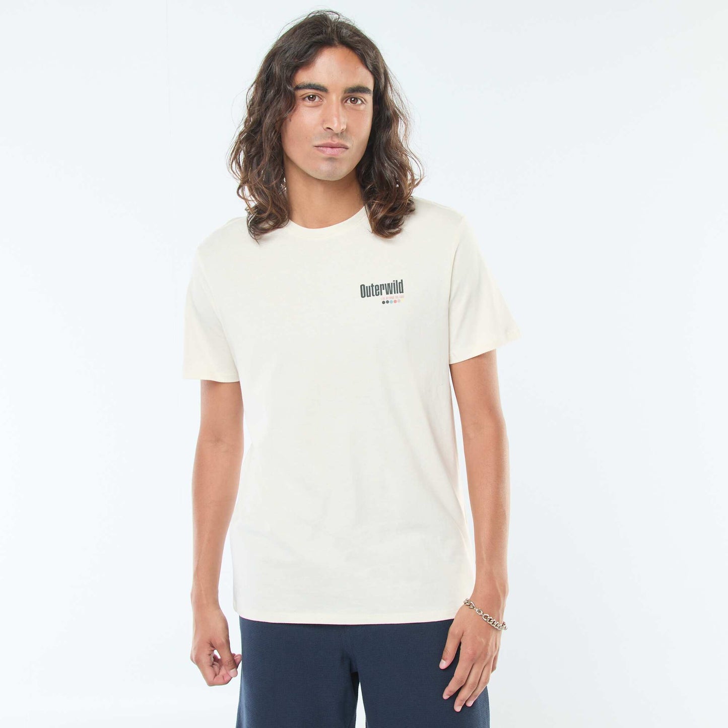 Short-sleeved printed T-shirt with round neck WHITE