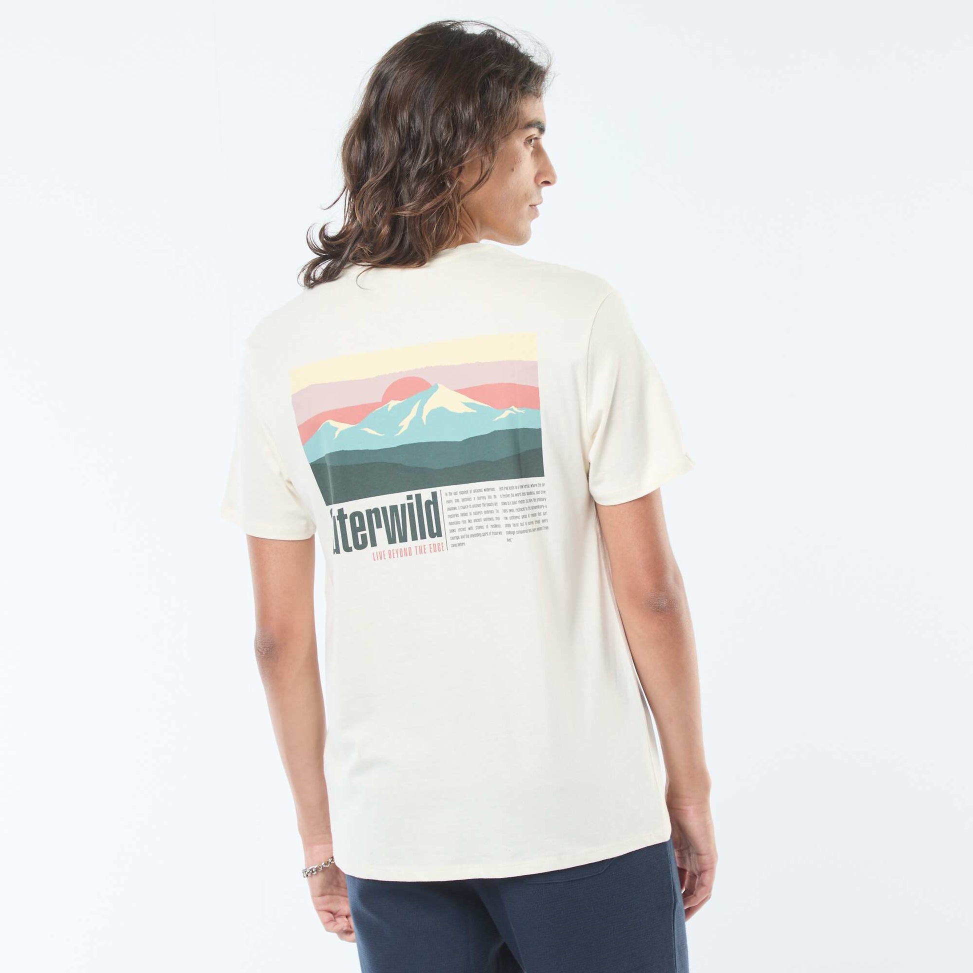 Short-sleeved printed T-shirt with round neck WHITE