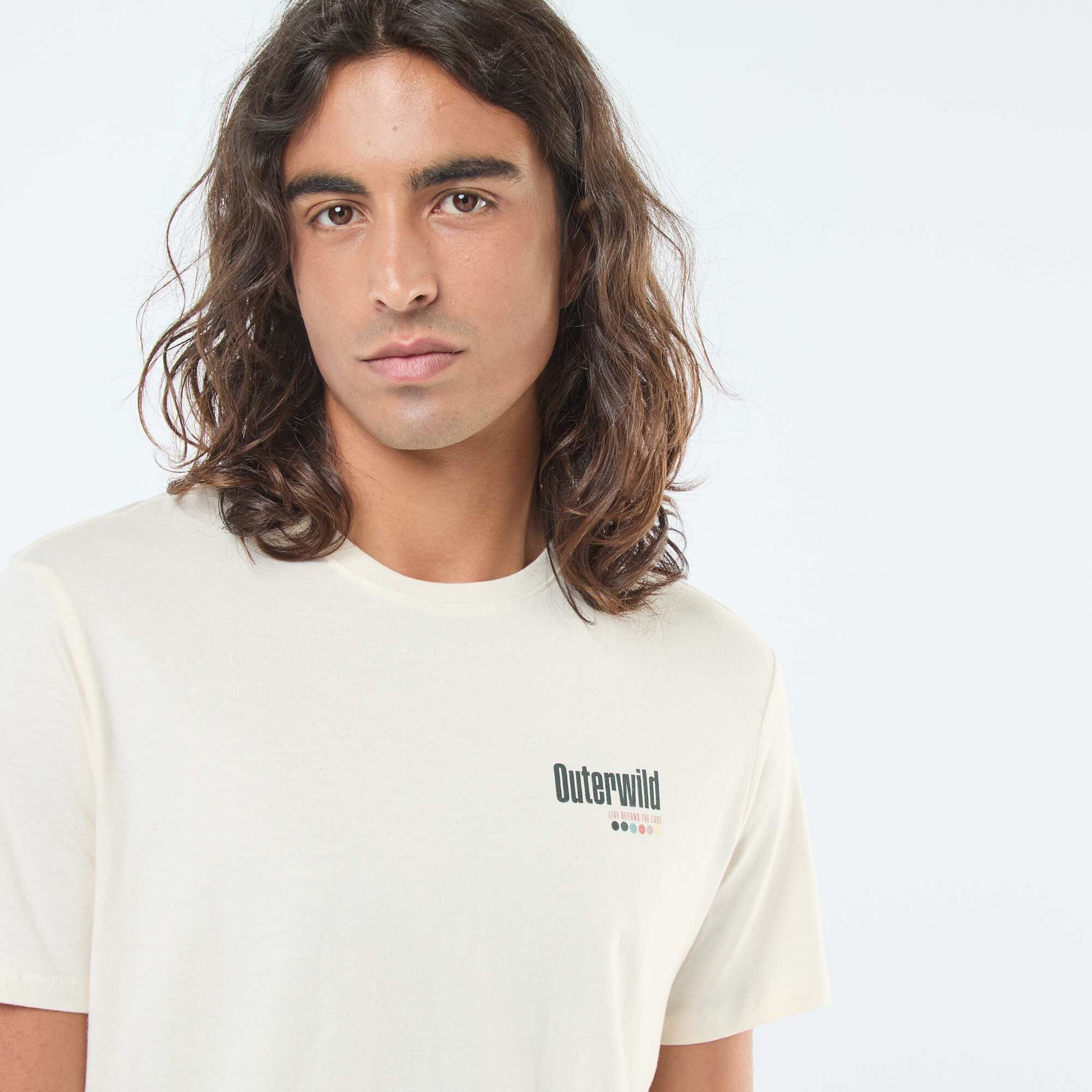 Short-sleeved printed T-shirt with round neck WHITE