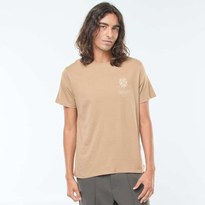 Short-sleeved printed T-shirt with round neck BEIGE