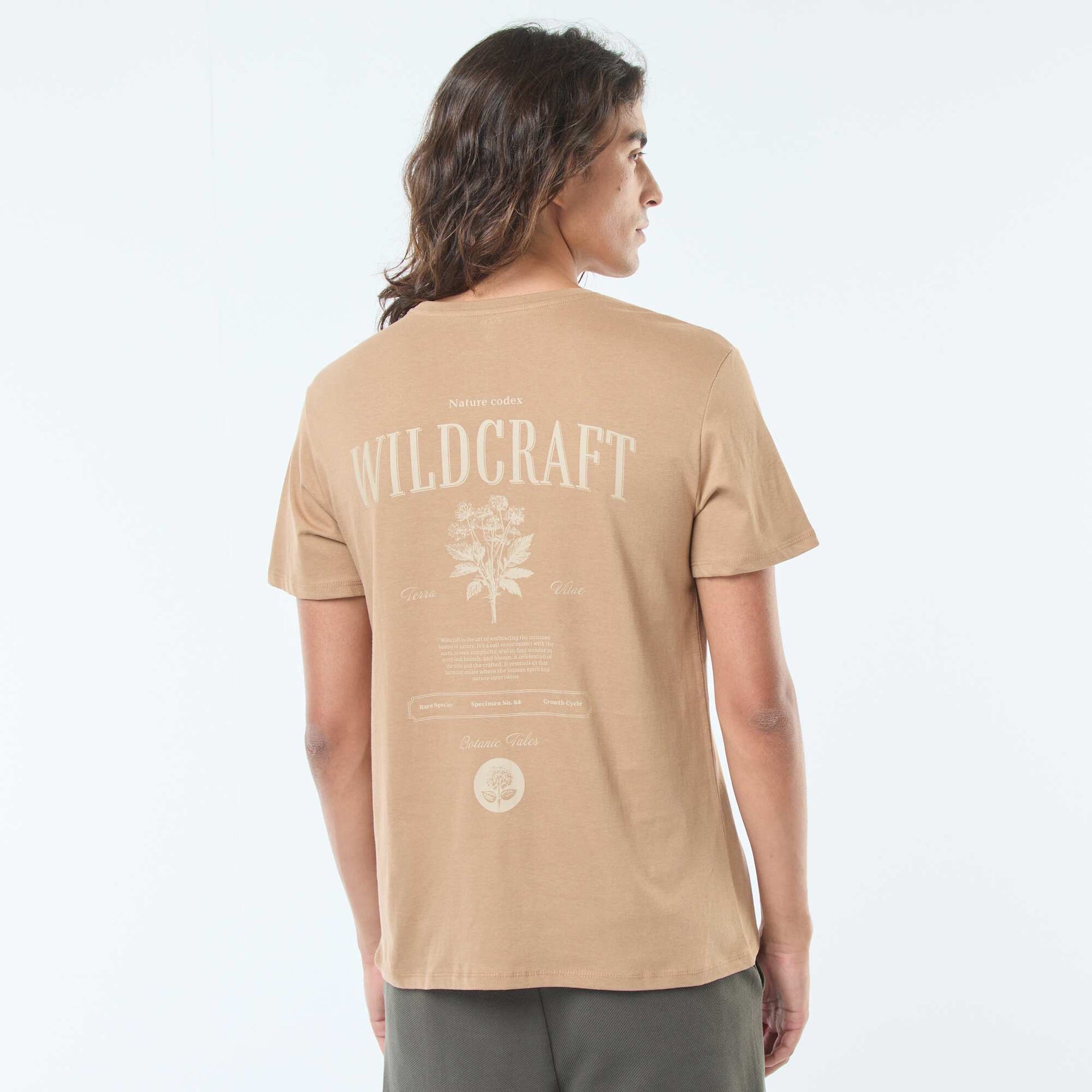 Short-sleeved printed T-shirt with round neck BEIGE