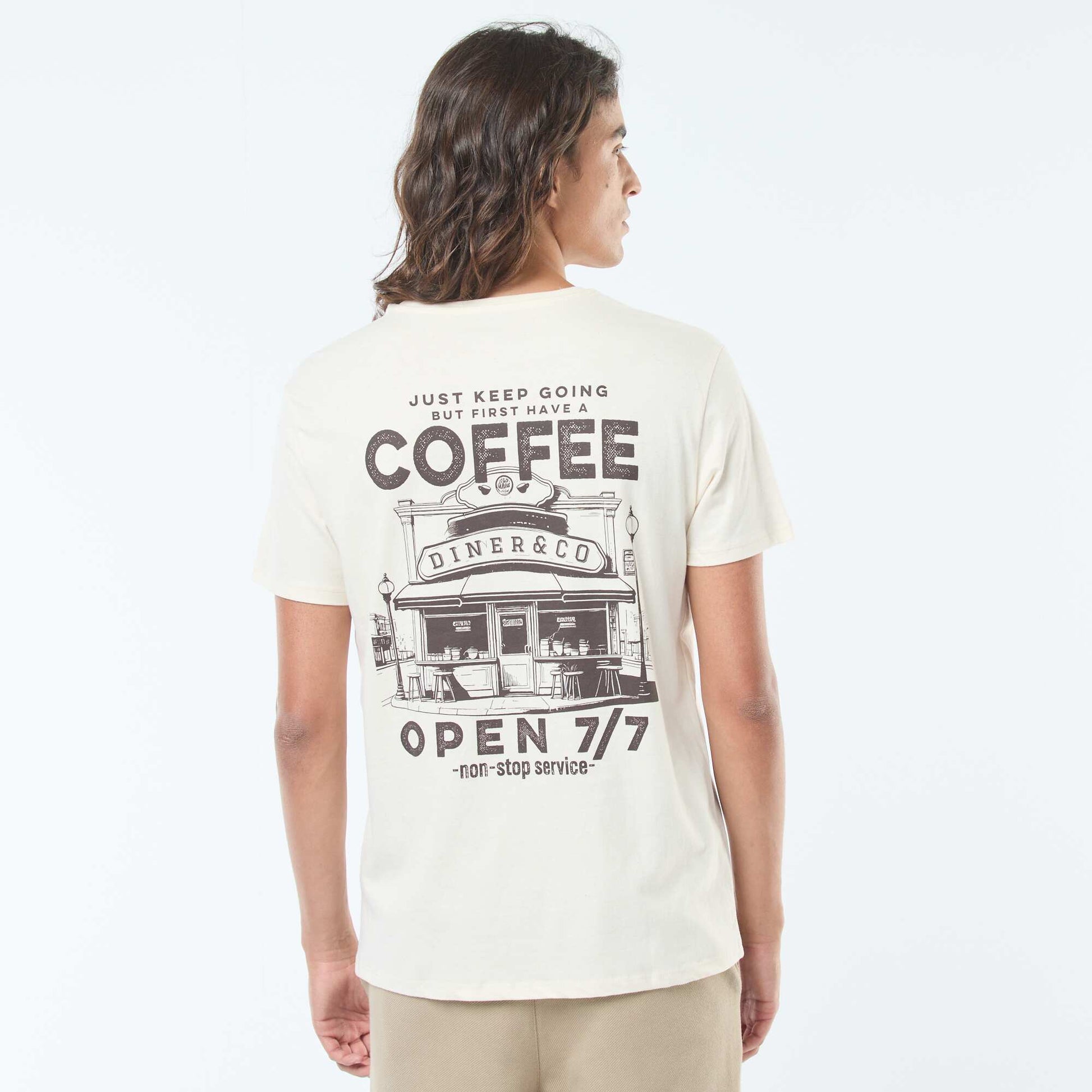 Short-sleeved printed T-shirt with round neck WHITE