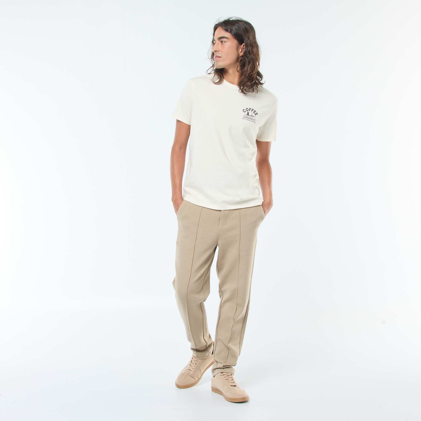Short-sleeved printed T-shirt with round neck WHITE