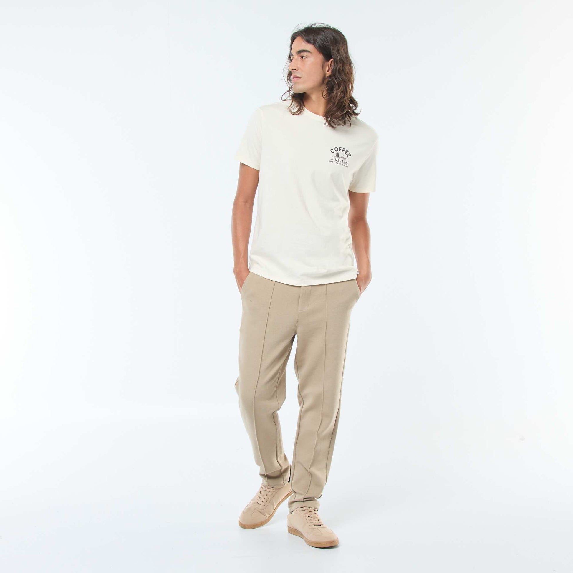 Short-sleeved printed T-shirt with round neck WHITE