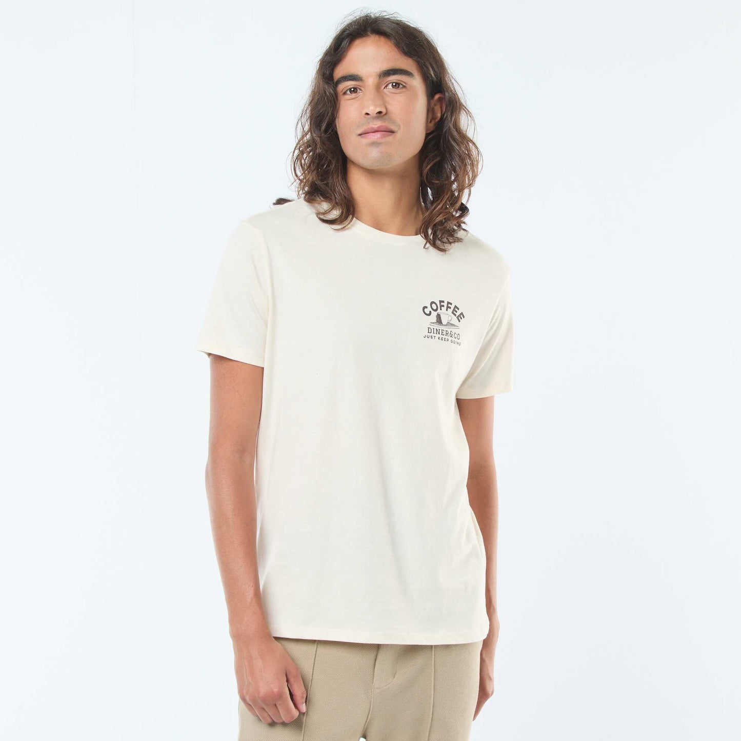 Short-sleeved printed T-shirt with round neck WHITE