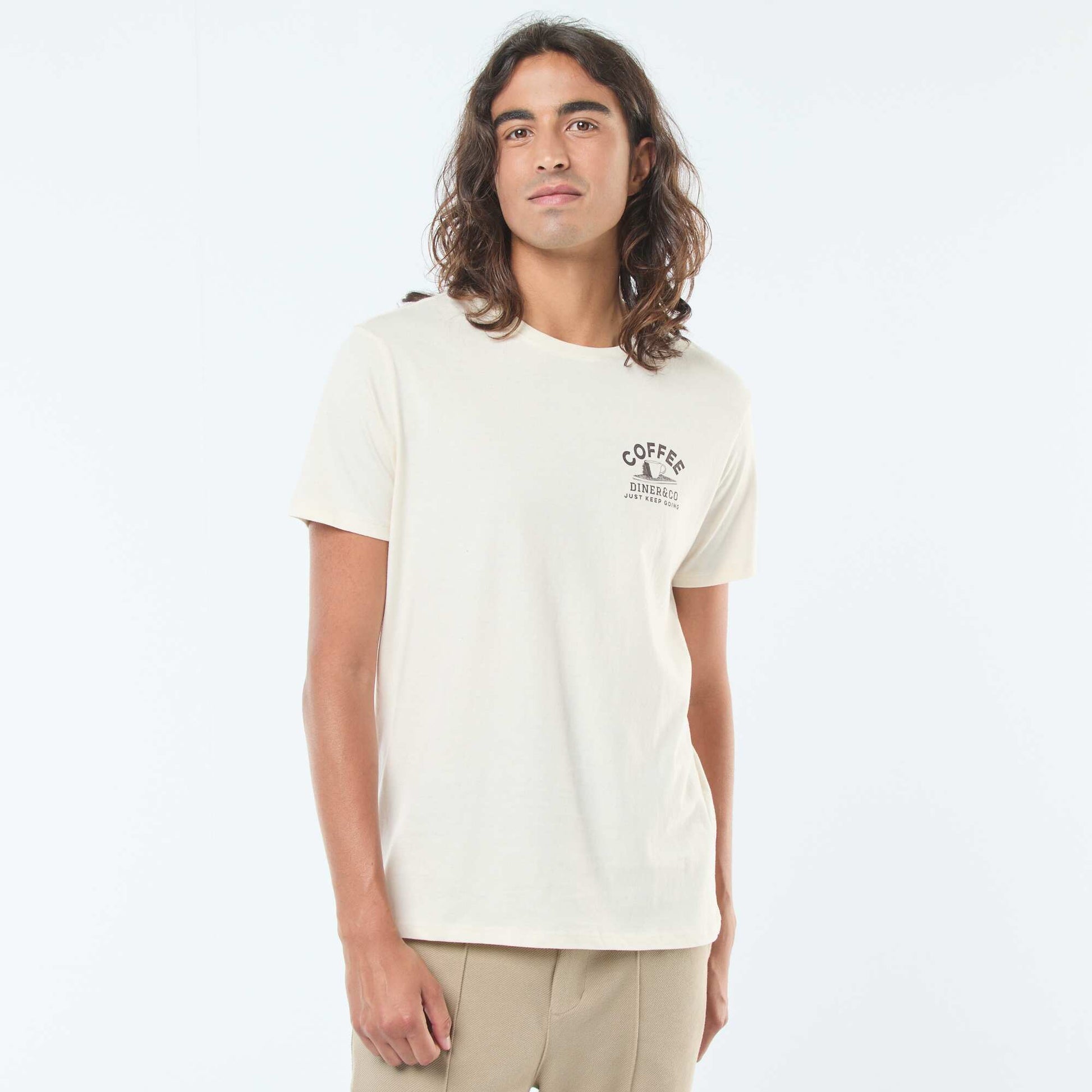 Short-sleeved printed T-shirt with round neck WHITE