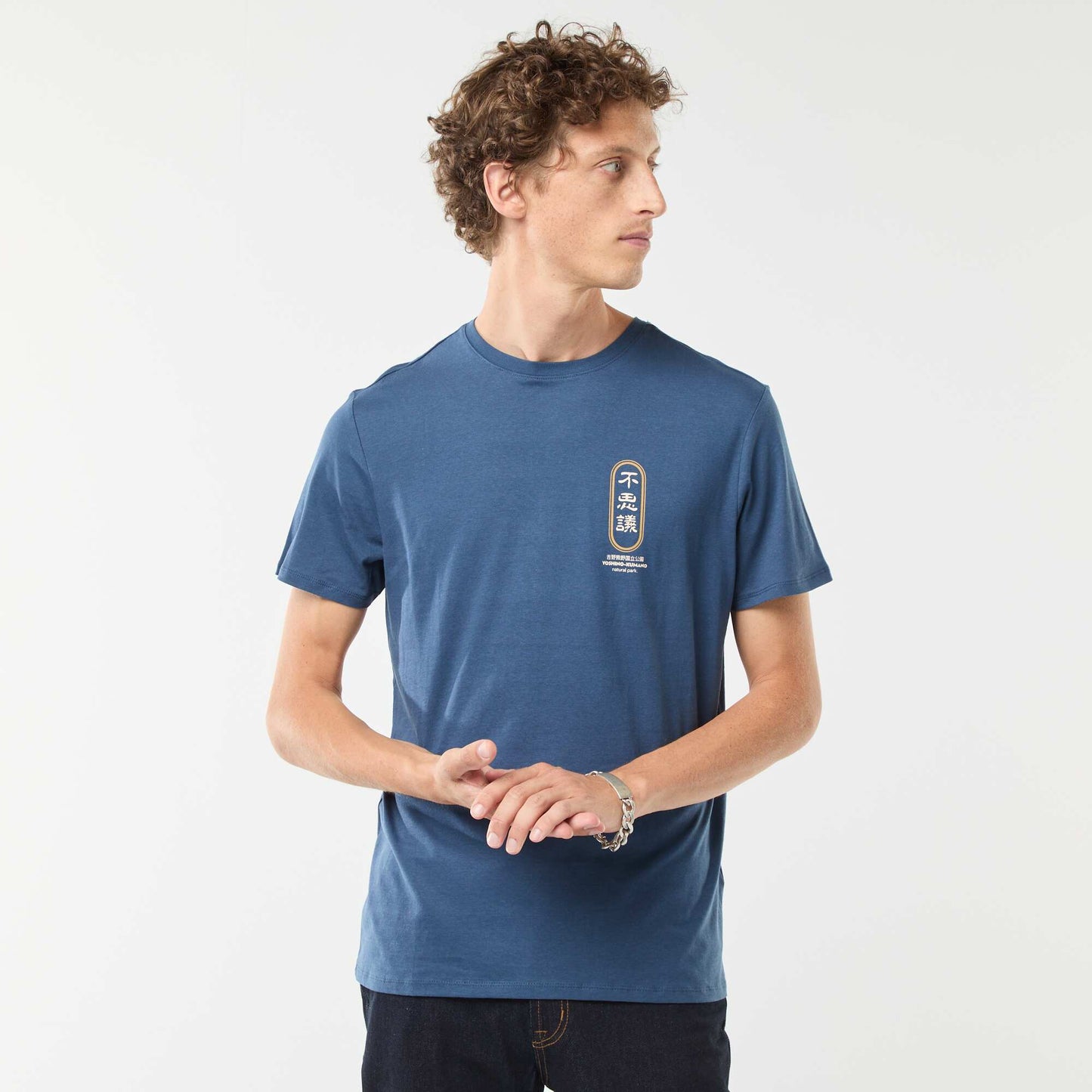 Short-sleeved printed T-shirt with round neck BLUE
