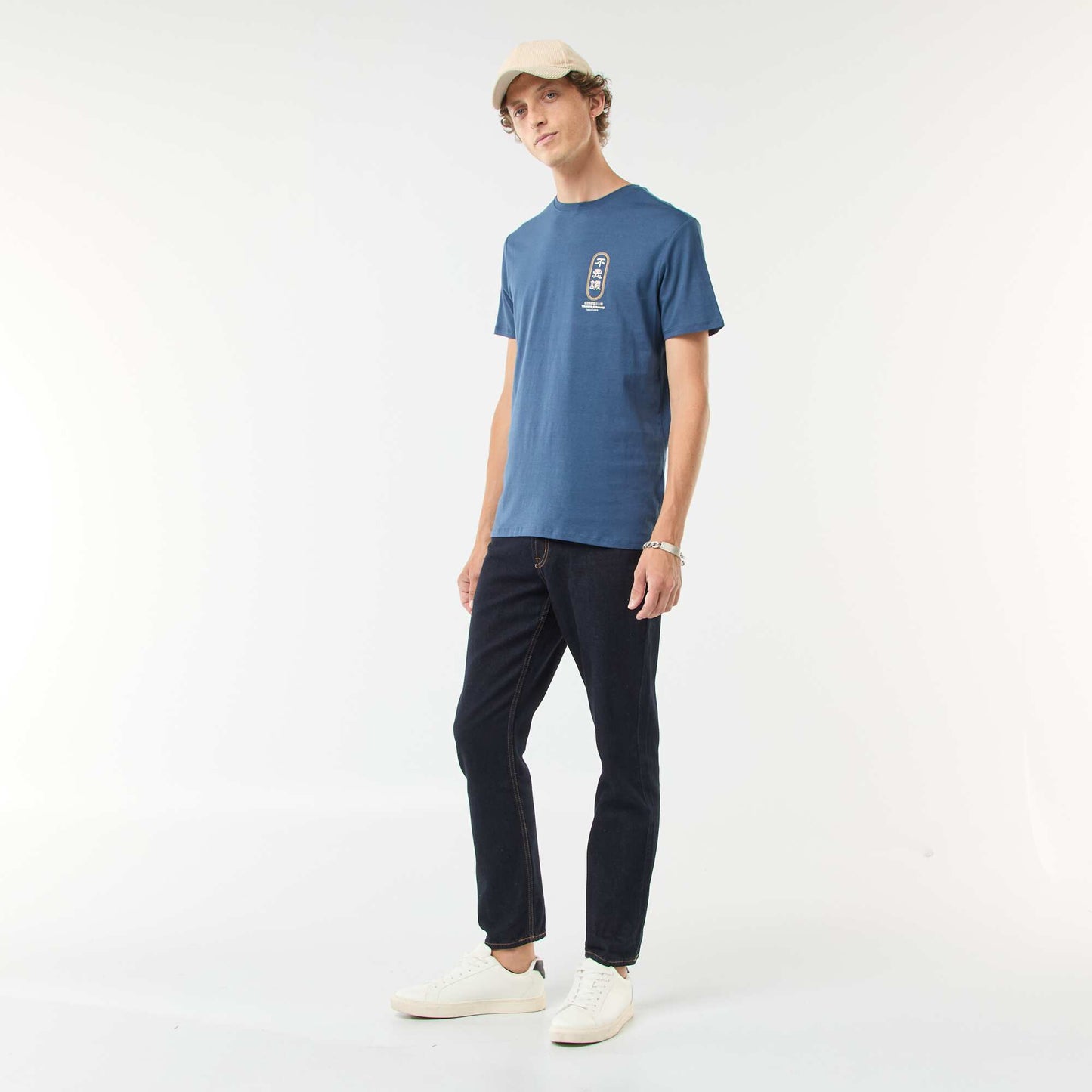 Short-sleeved printed T-shirt with round neck BLUE