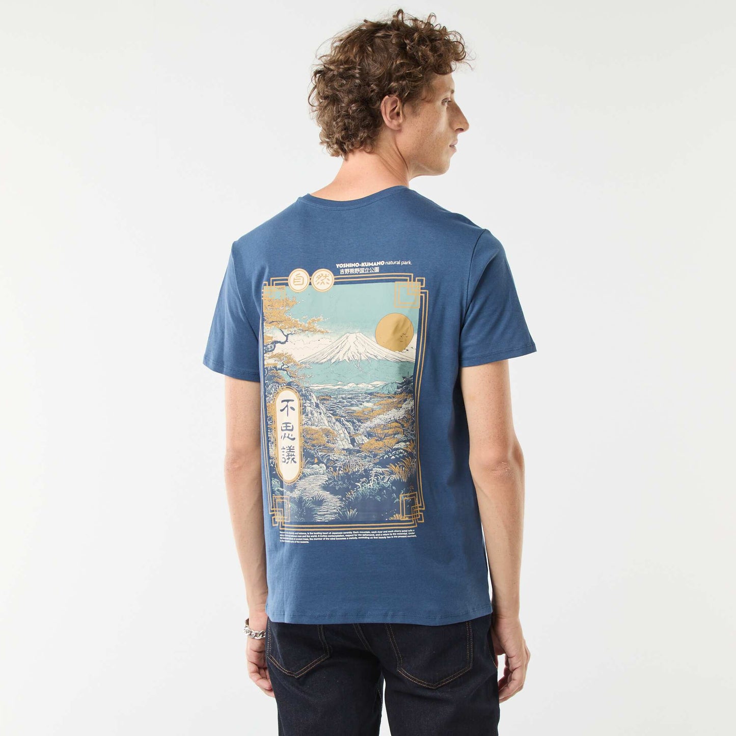 Short-sleeved printed T-shirt with round neck BLUE