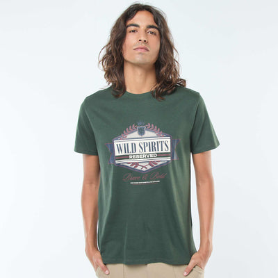 Short-sleeved printed T-shirt with round neck GREEN