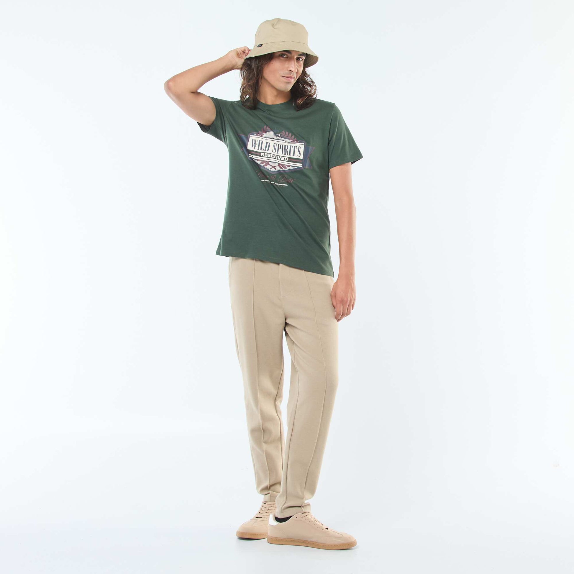 Short-sleeved printed T-shirt with round neck GREEN