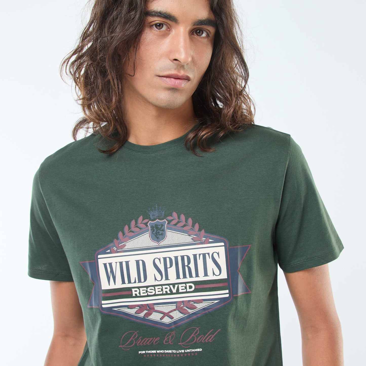 Short-sleeved printed T-shirt with round neck GREEN