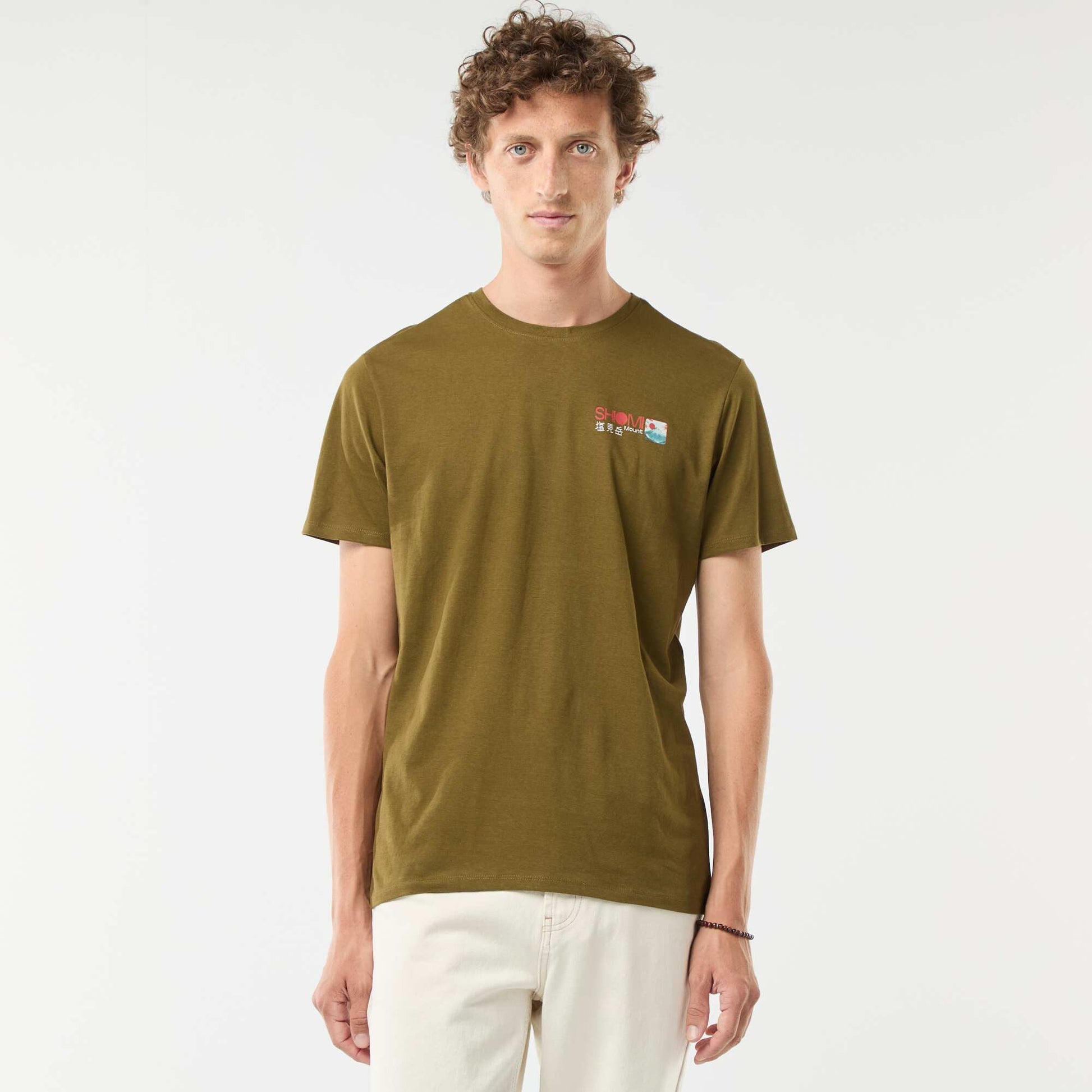 Short-sleeved printed T-shirt with round neck GREEN