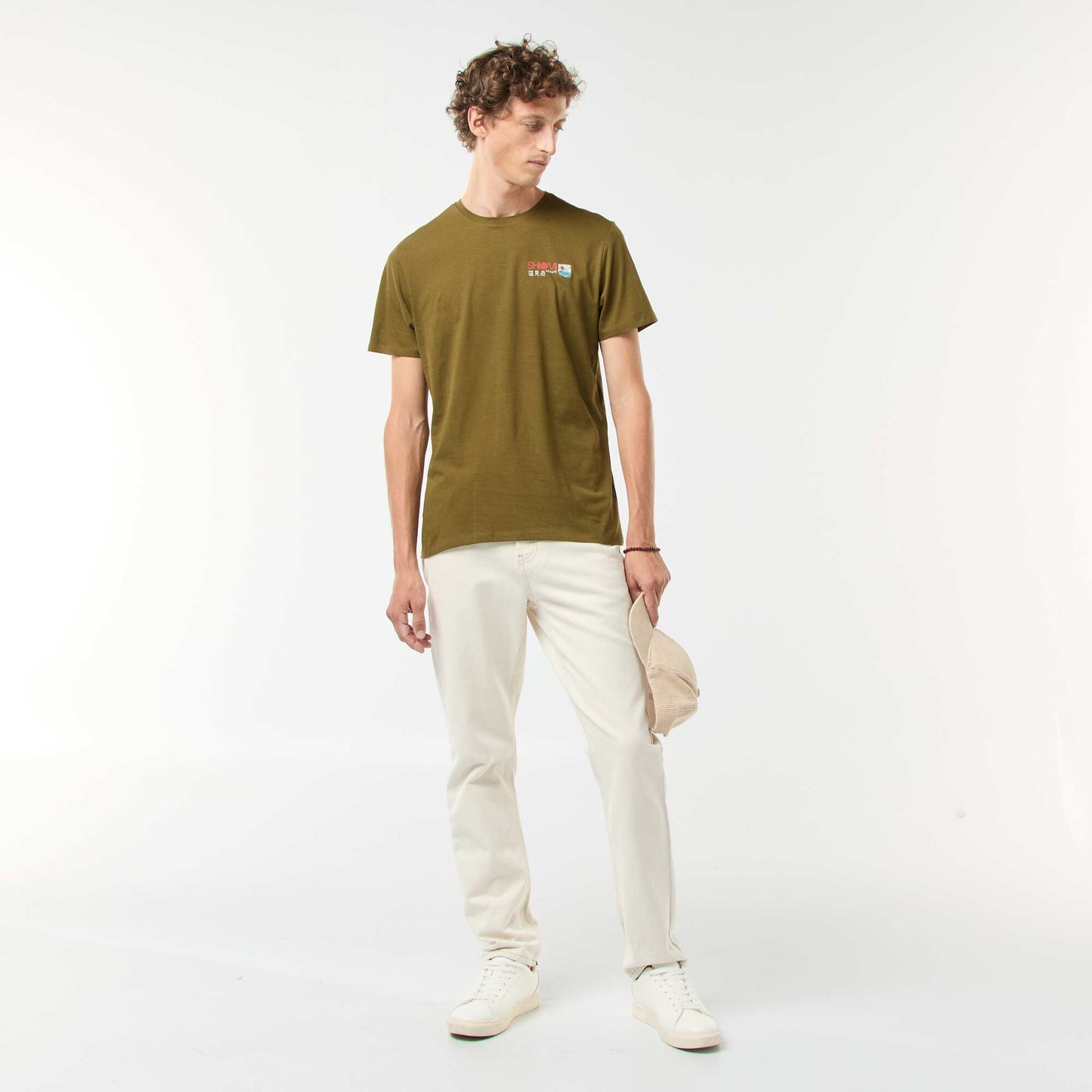 Short-sleeved printed T-shirt with round neck GREEN