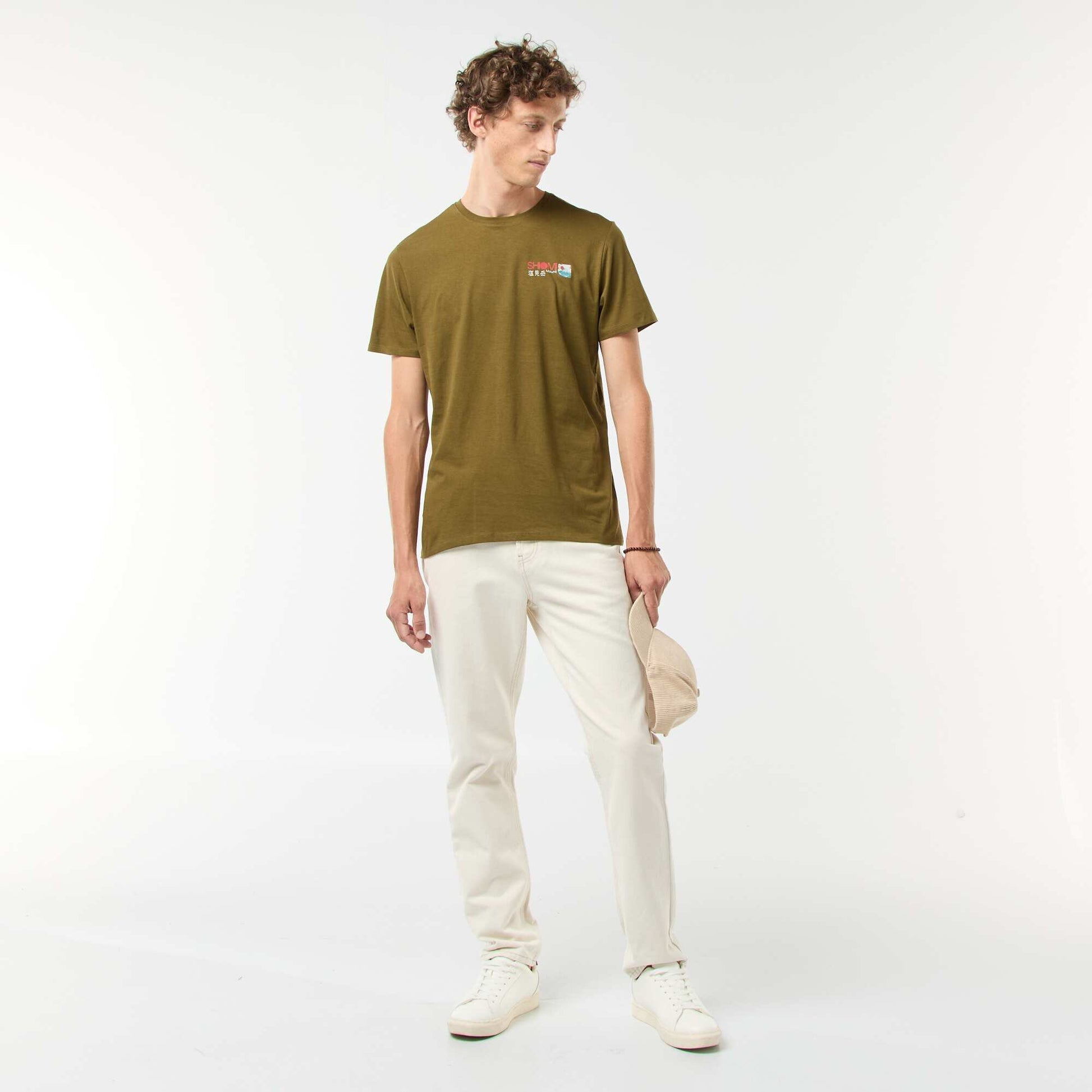 Short-sleeved printed T-shirt with round neck GREEN