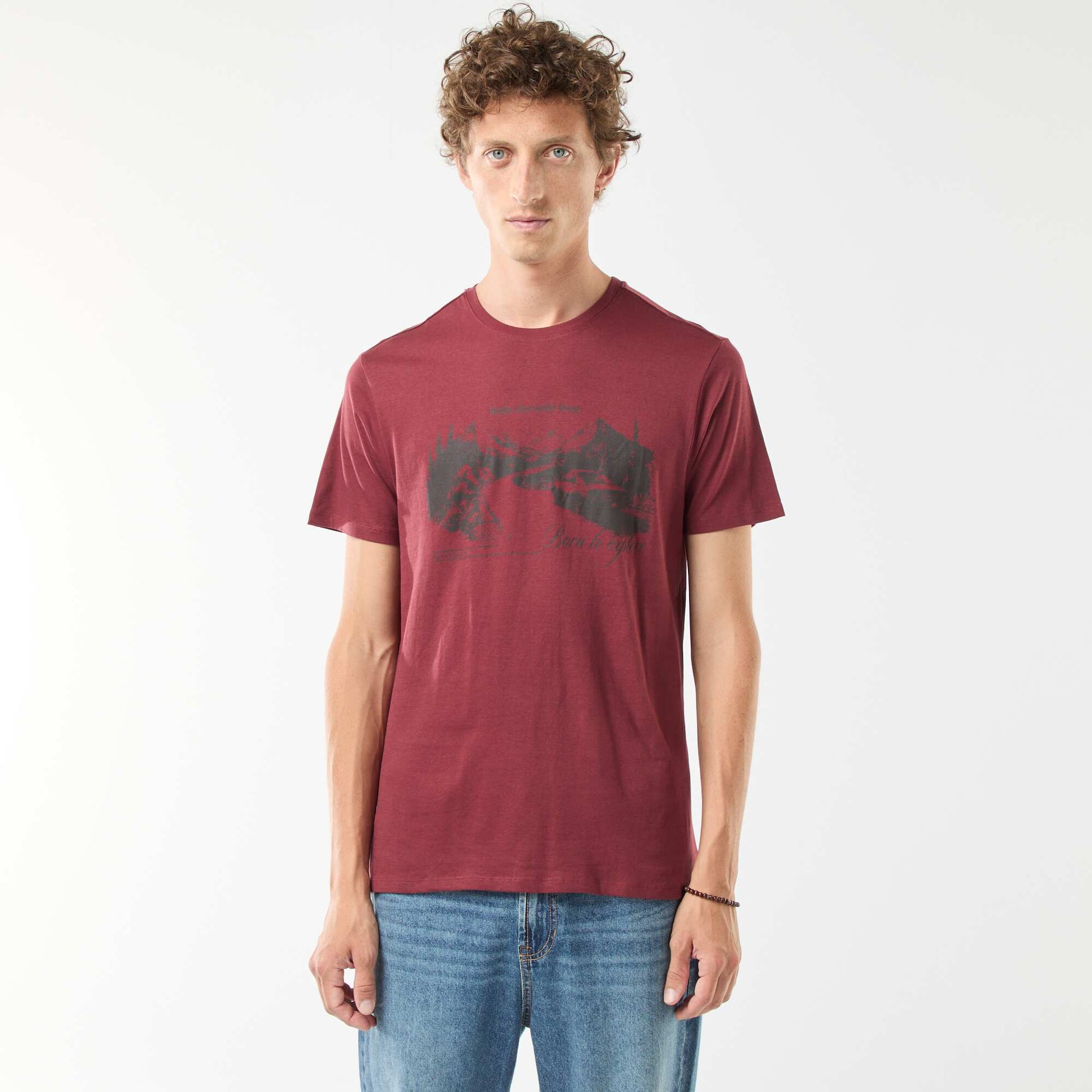 Short-sleeved printed T-shirt with round neck RED