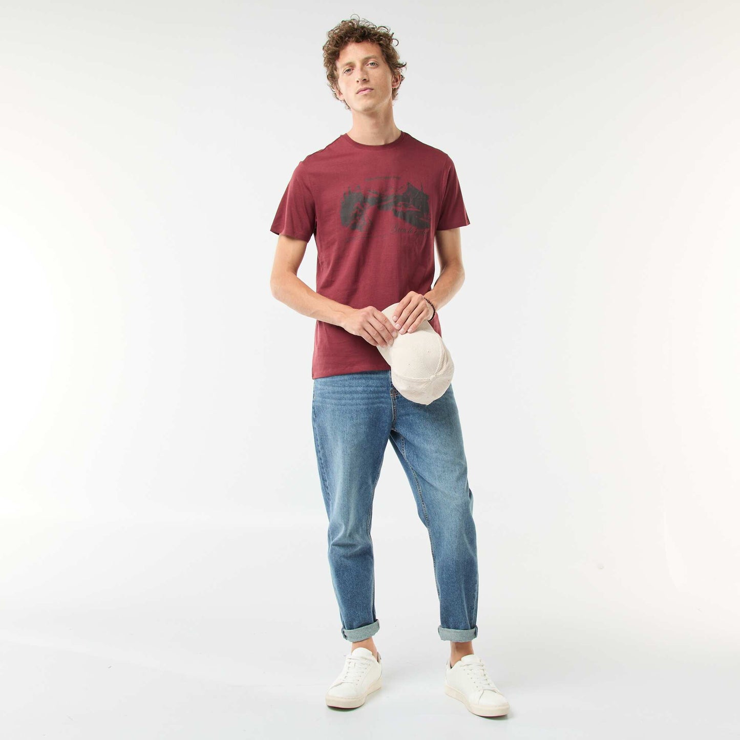 Short-sleeved printed T-shirt with round neck RED