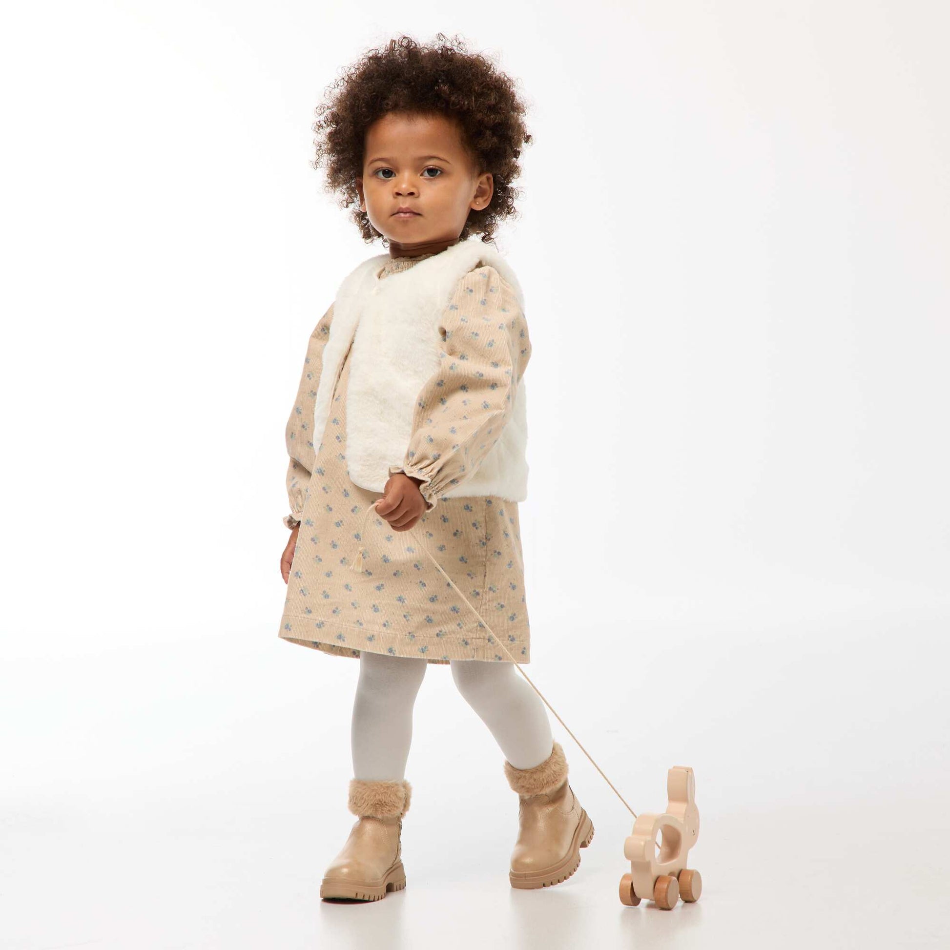 Velvet Pattern Dress BEIGE