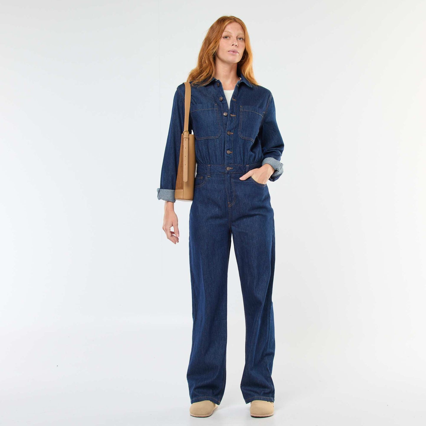 Long-Sleeved Denim Jumpsuit BLUE