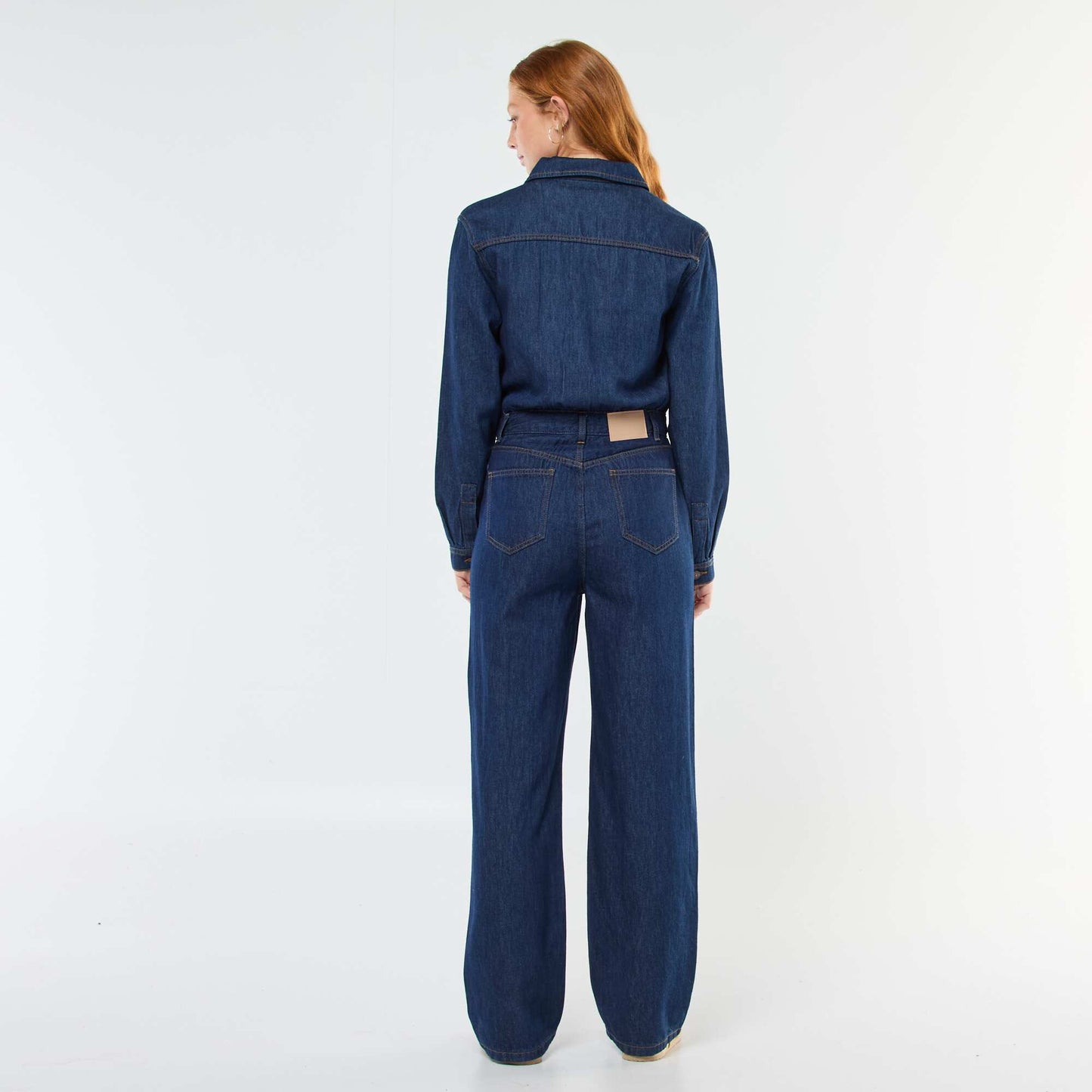 Long-Sleeved Denim Jumpsuit BLUE