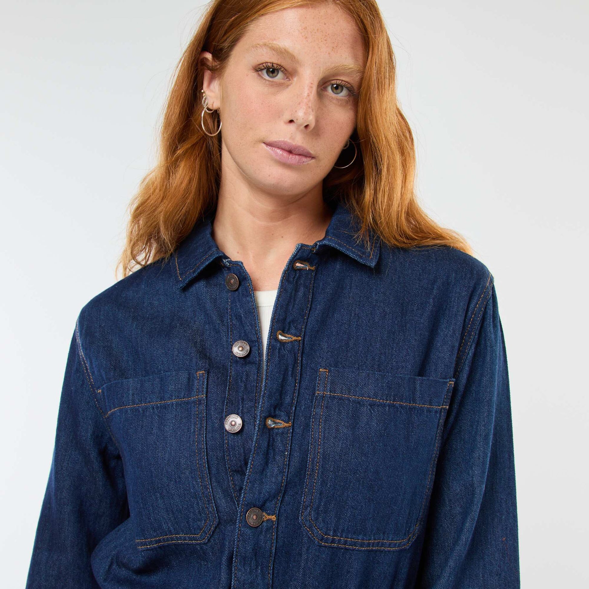 Long-Sleeved Denim Jumpsuit BLUE