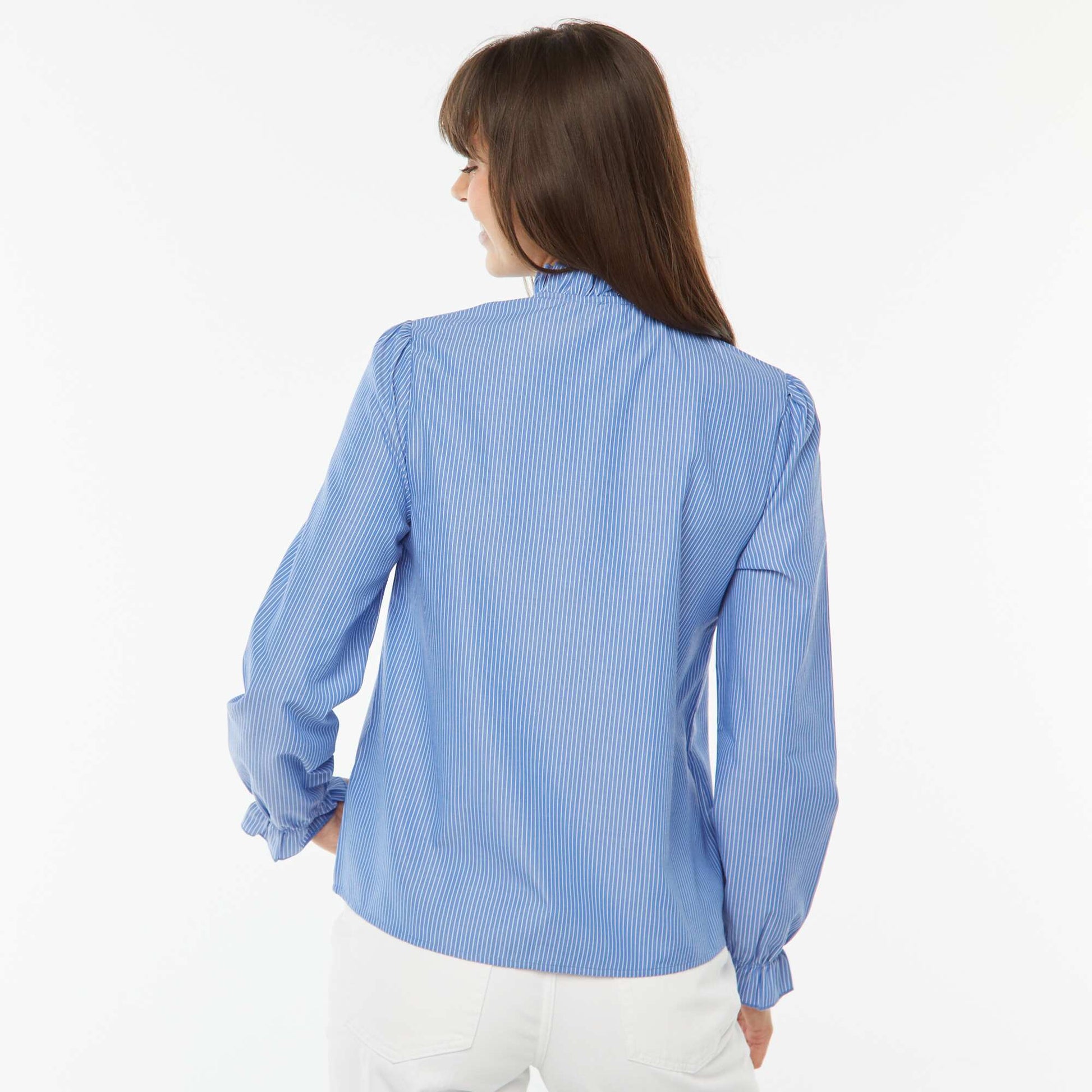 Poplin shirt with ruffled placket BLUE