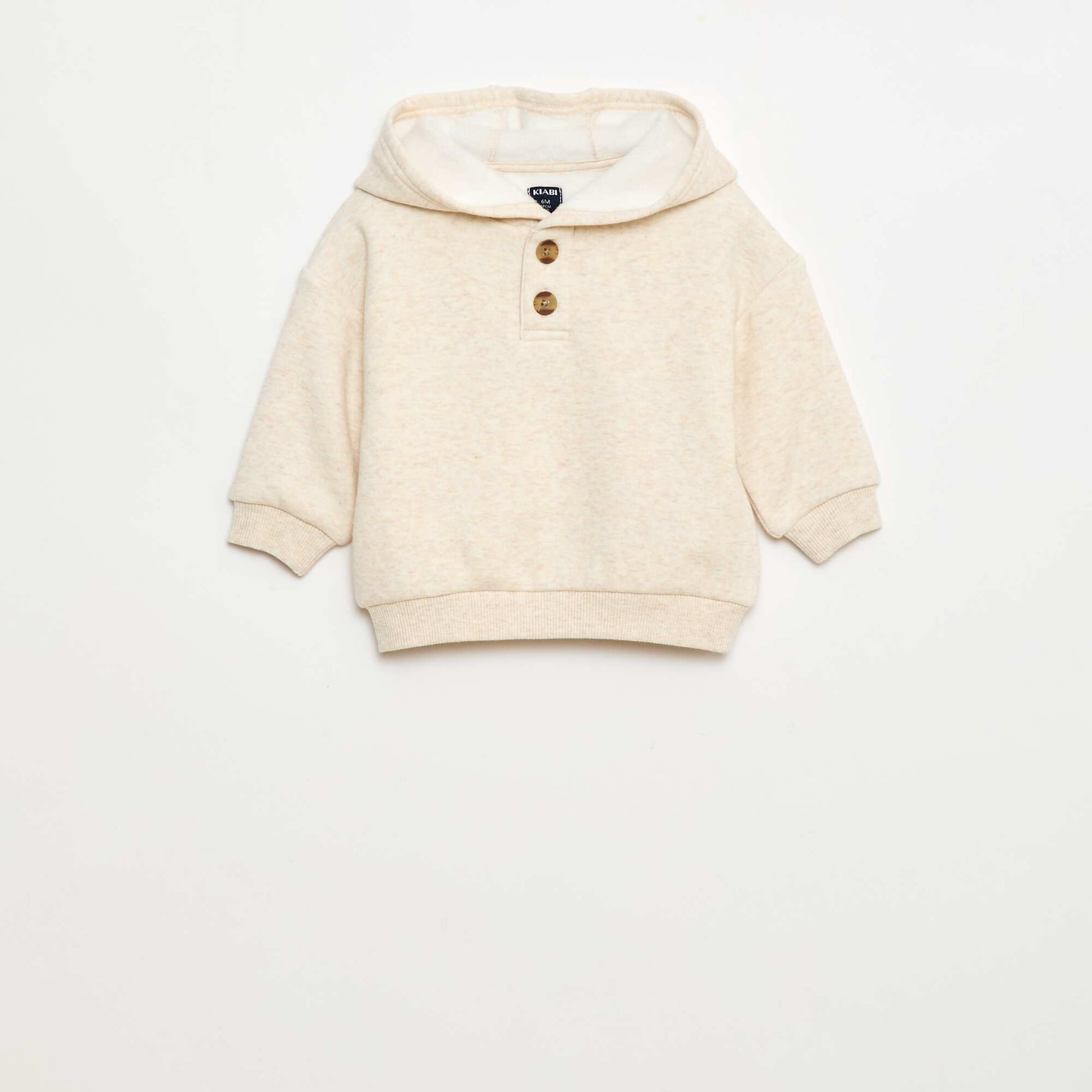 Hooded Sweatshirt with Buttons and Warm Lining BEIGE