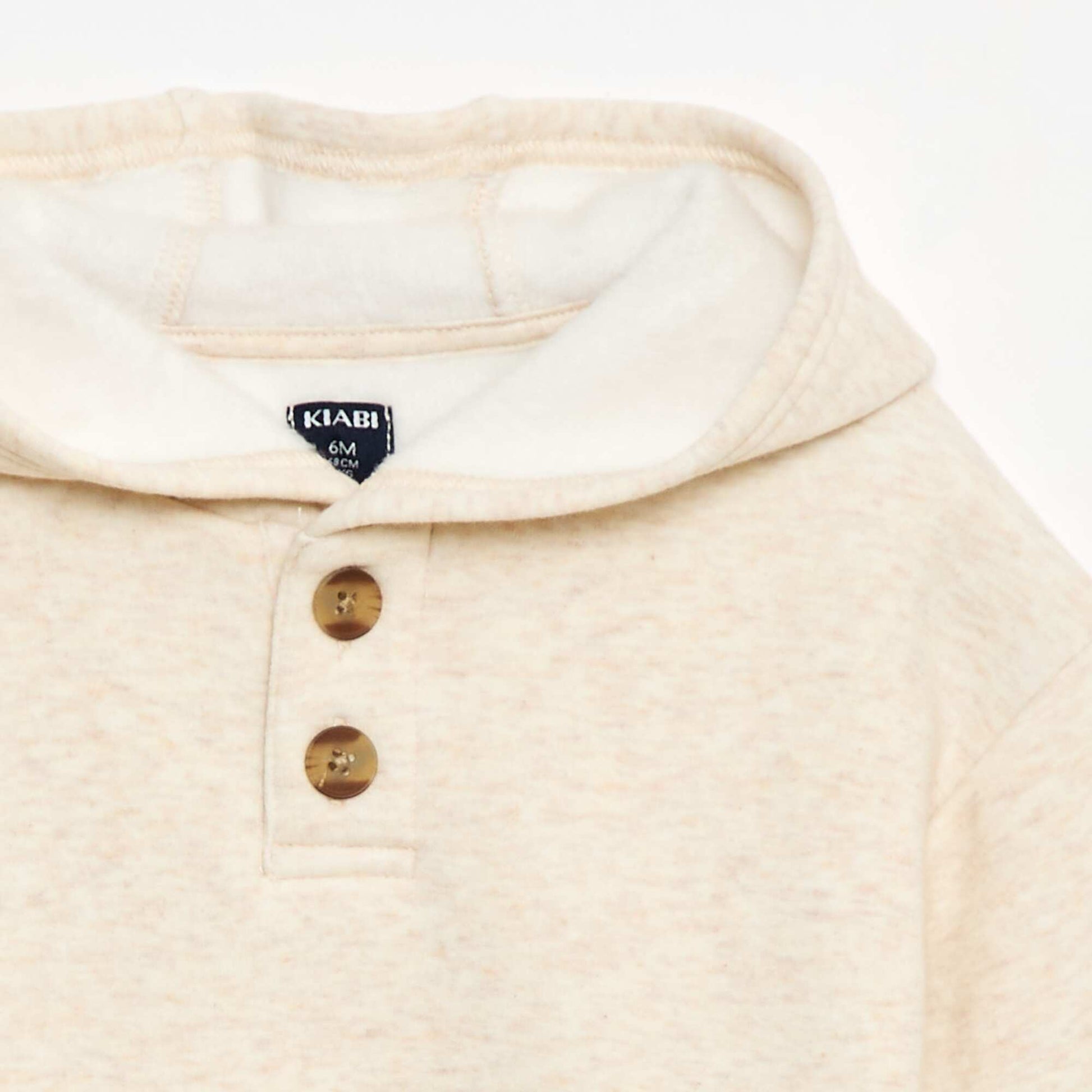 Hooded Sweatshirt with Buttons and Warm Lining BEIGE