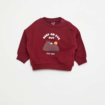 Fleece Sweatshirt with Front Print RED