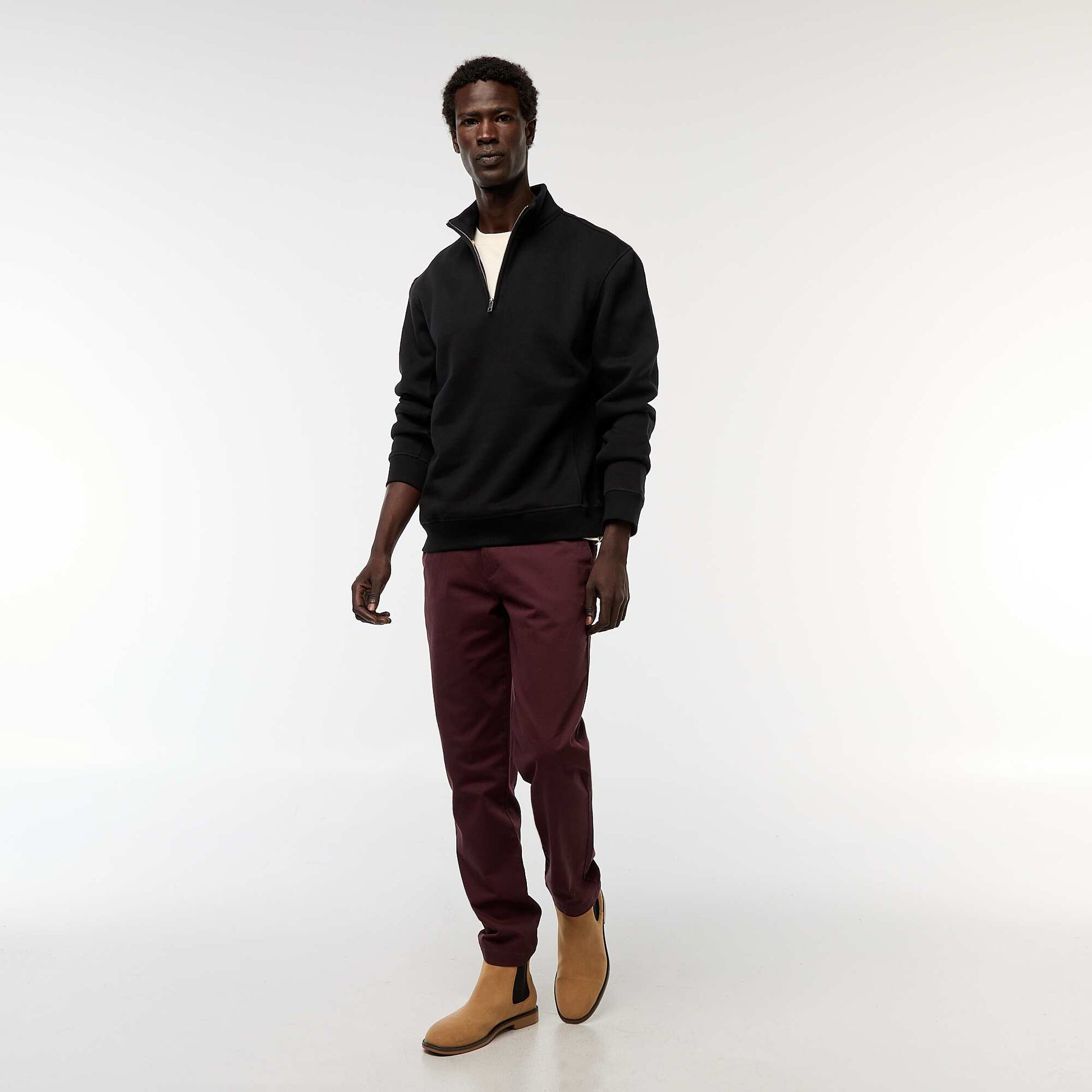 Zip-up high-neck sweatshirt BLACK