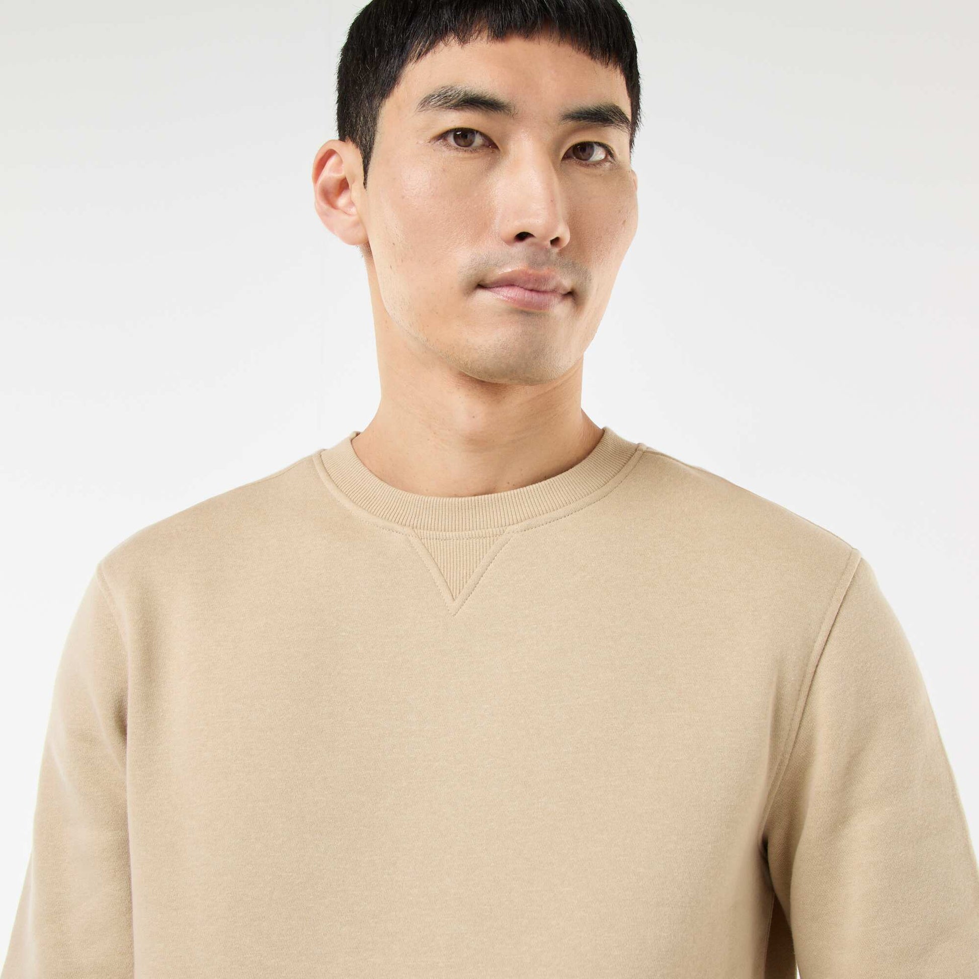 Plain Crew Neck Sweatshirt in Brushed Fleece BEIGE
