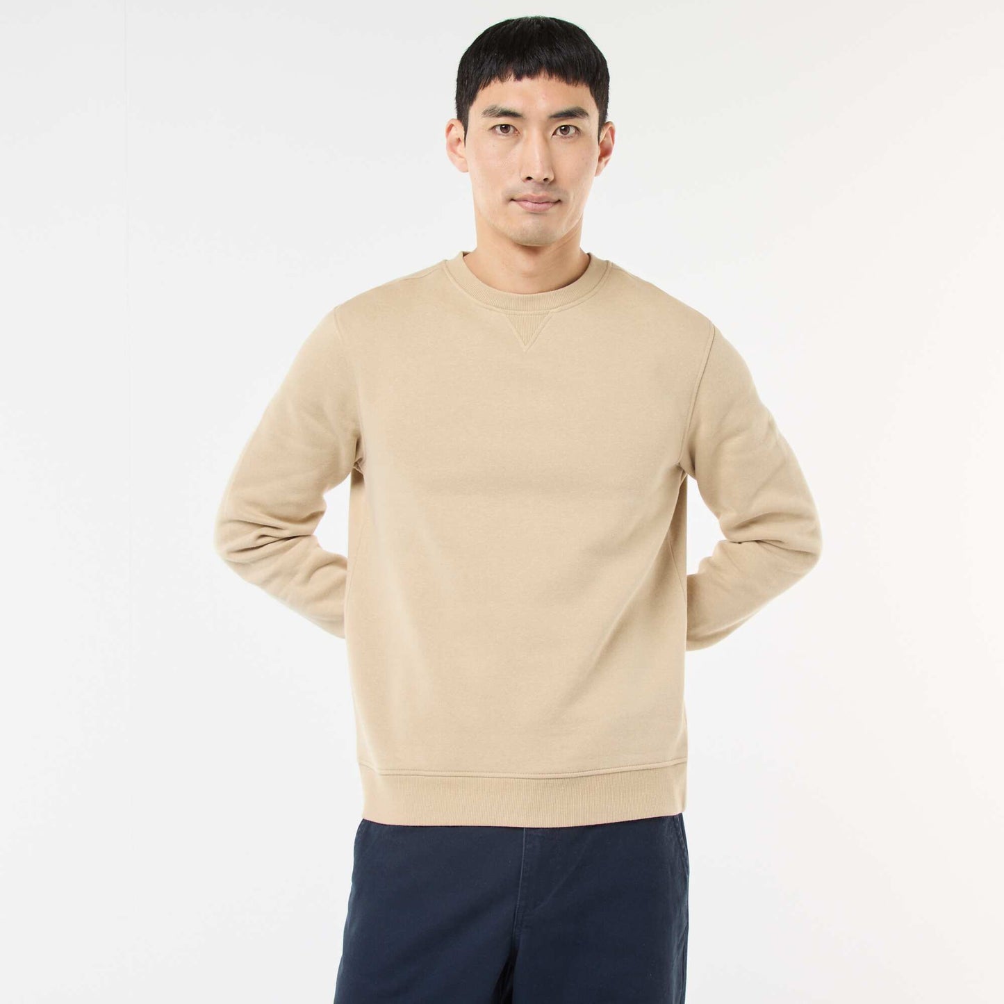 Plain Crew Neck Sweatshirt in Brushed Fleece BEIGE