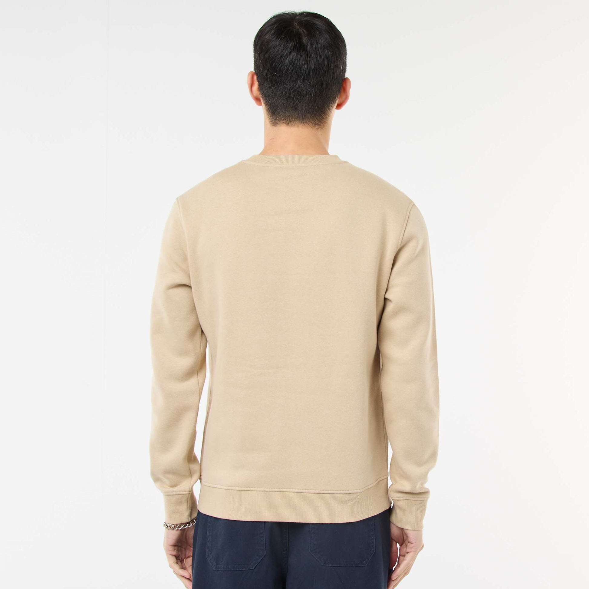 Plain Crew Neck Sweatshirt in Brushed Fleece BEIGE