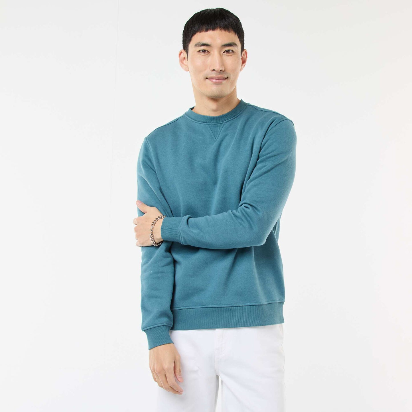 Plain Crew Neck Sweatshirt in Brushed Fleece BLUE