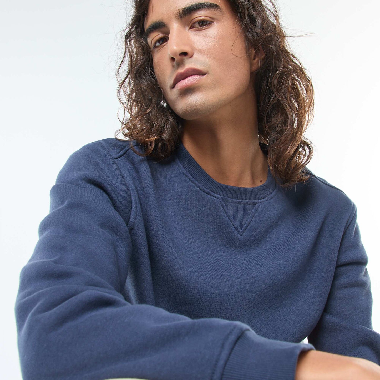 Solid Crew Neck Sweatshirt in Brushed Fleece BLUE
