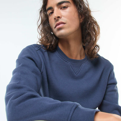 Solid Crew Neck Sweatshirt in Brushed Fleece BLUE
