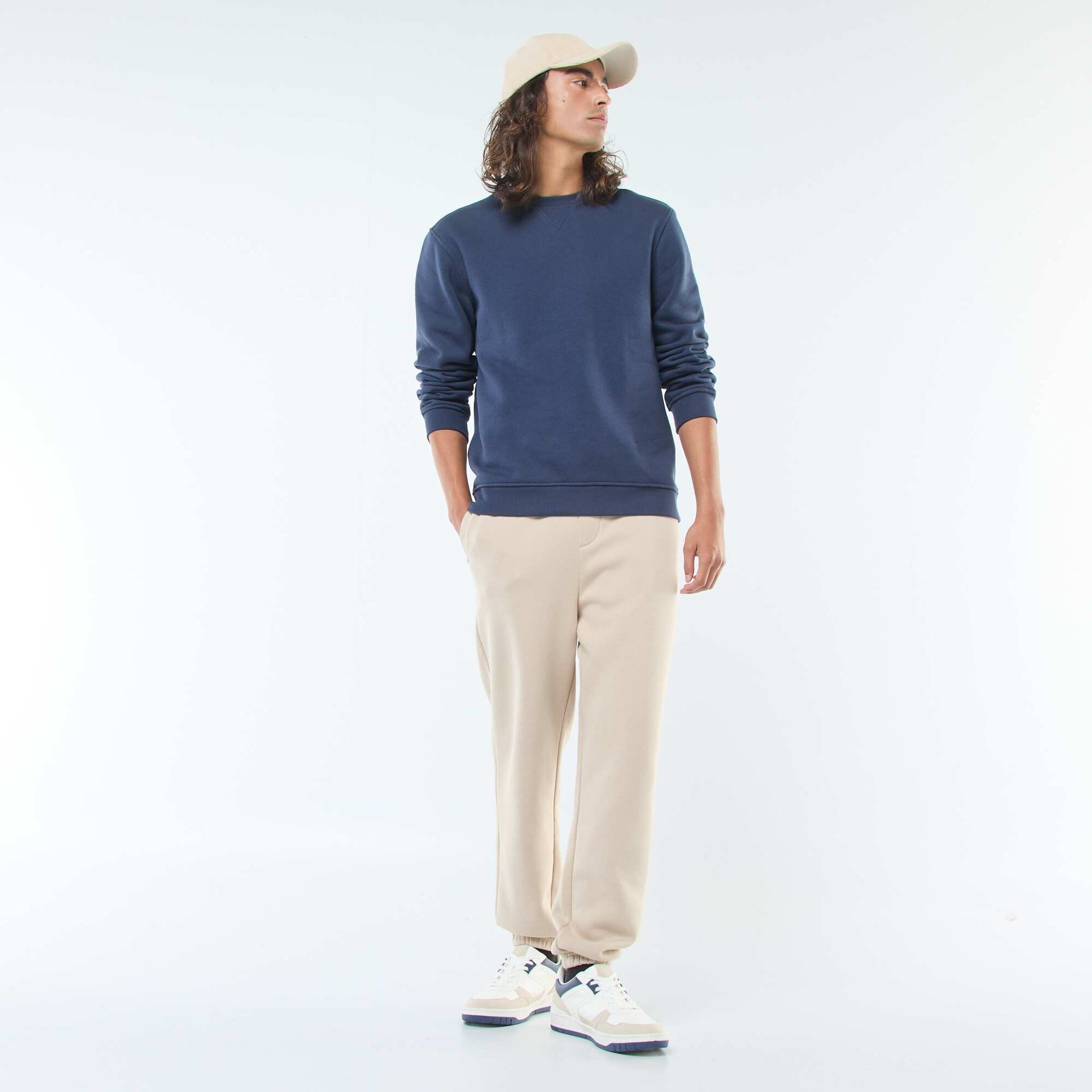 Solid Crew Neck Sweatshirt in Brushed Fleece BLUE