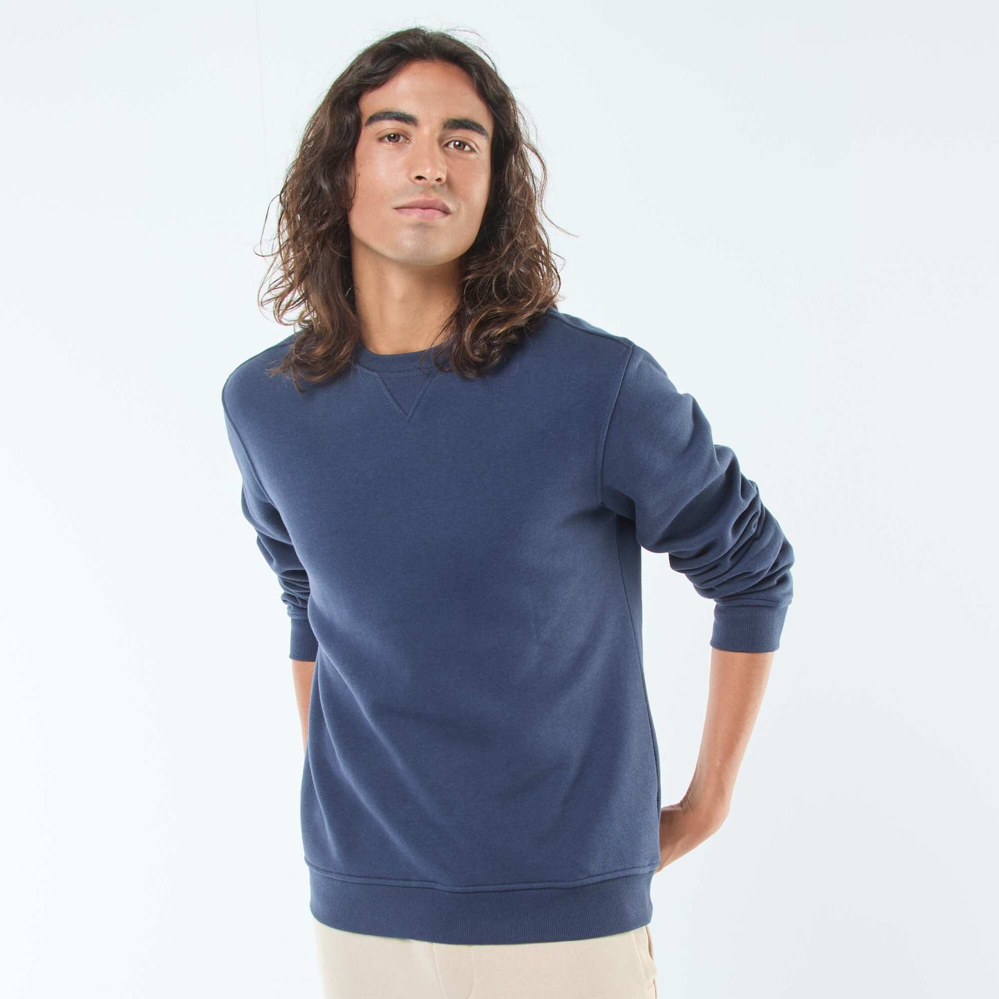 Solid Crew Neck Sweatshirt in Brushed Fleece BLUE