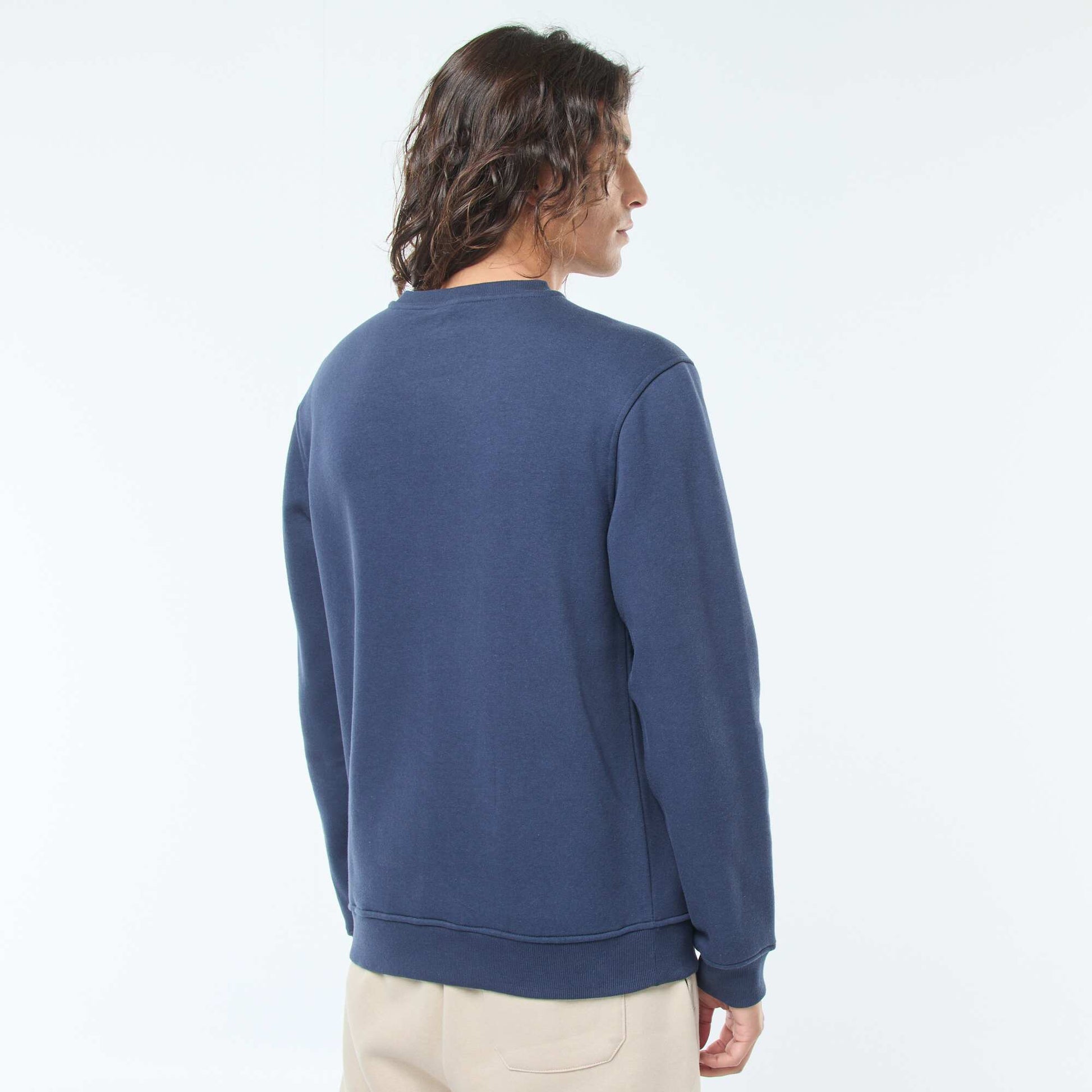 Solid Crew Neck Sweatshirt in Brushed Fleece BLUE
