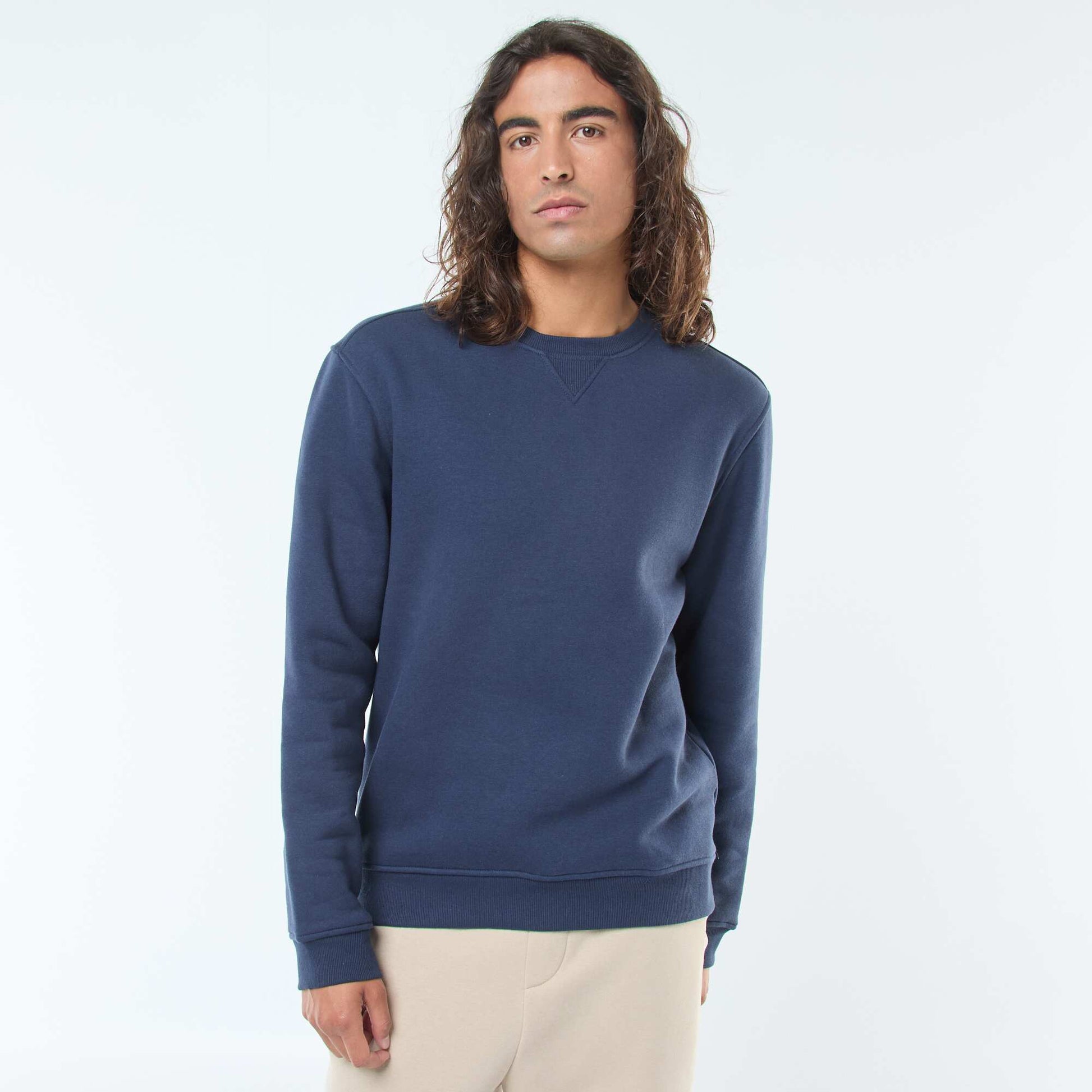 Solid Crew Neck Sweatshirt in Brushed Fleece BLUE