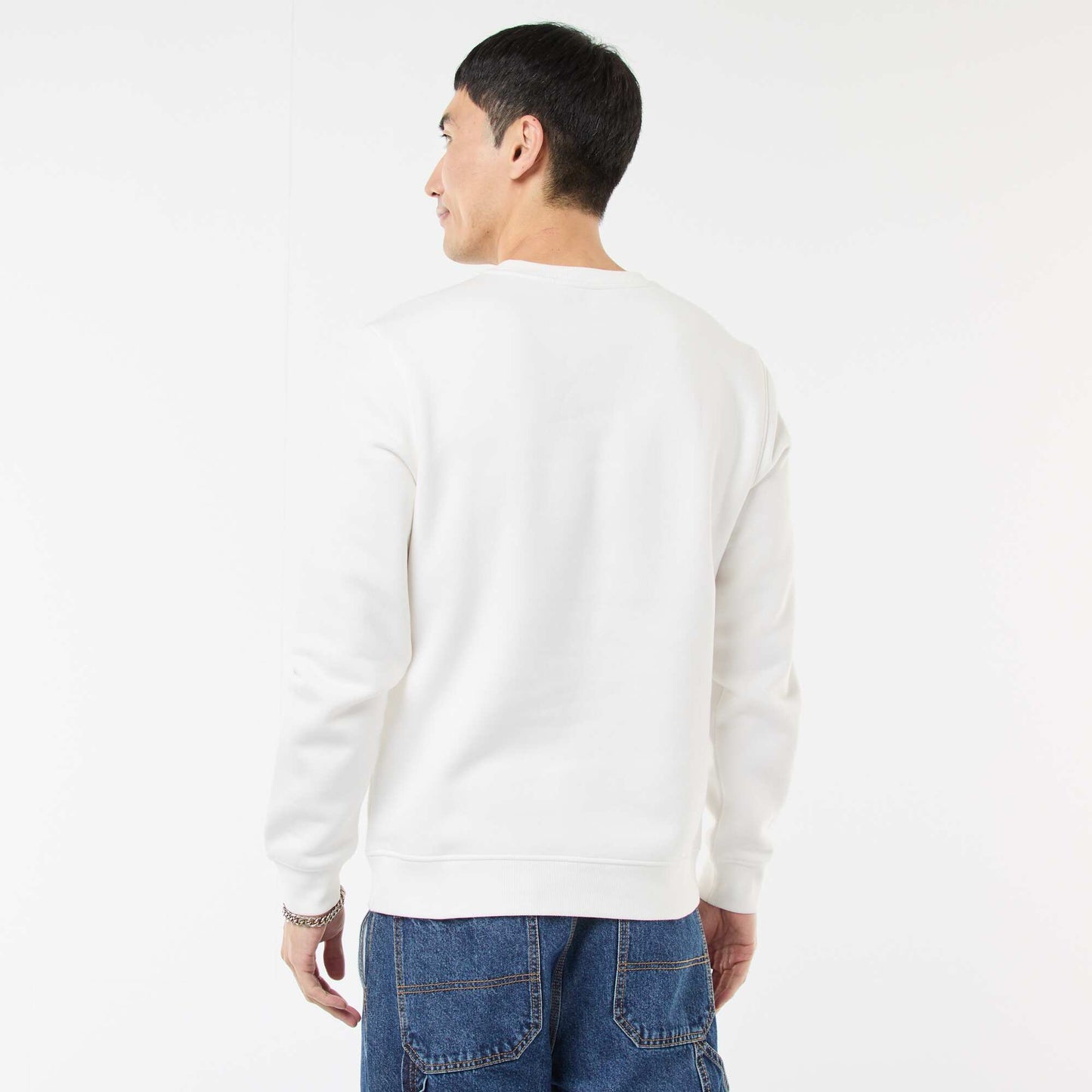 Plain Crew Neck Sweatshirt in Brushed Fleece WHITE
