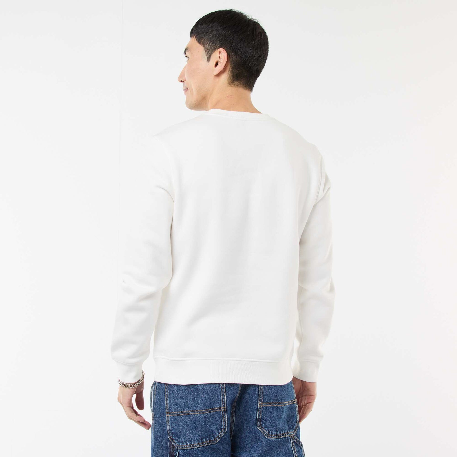 Plain Crew Neck Sweatshirt in Brushed Fleece WHITE