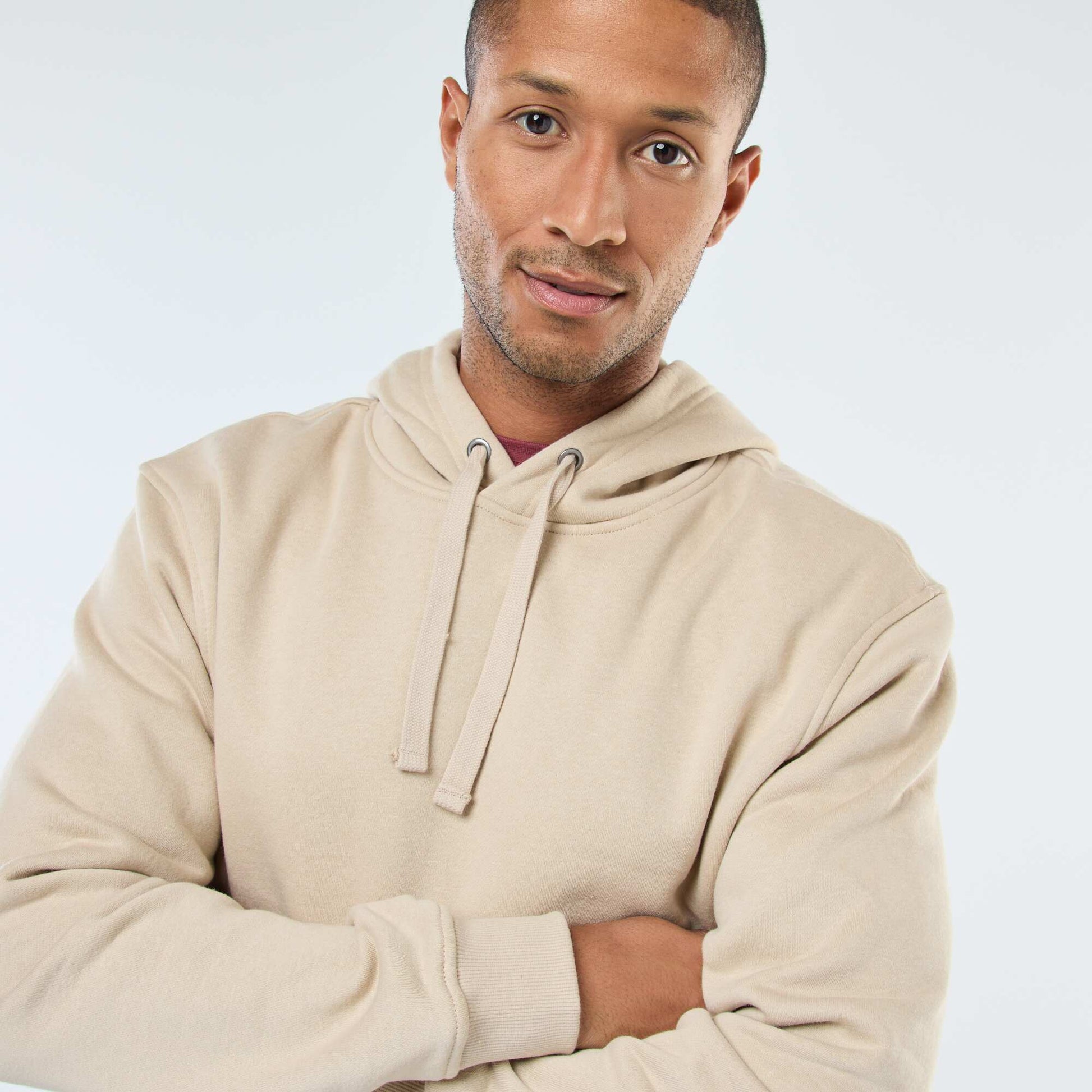 Brushed Fleece Hoodie with Kangaroo Pocket BEIGE