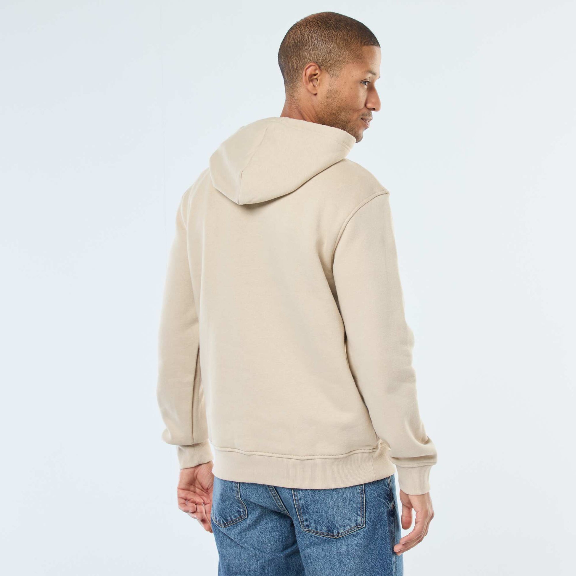 Brushed Fleece Hoodie with Kangaroo Pocket BEIGE