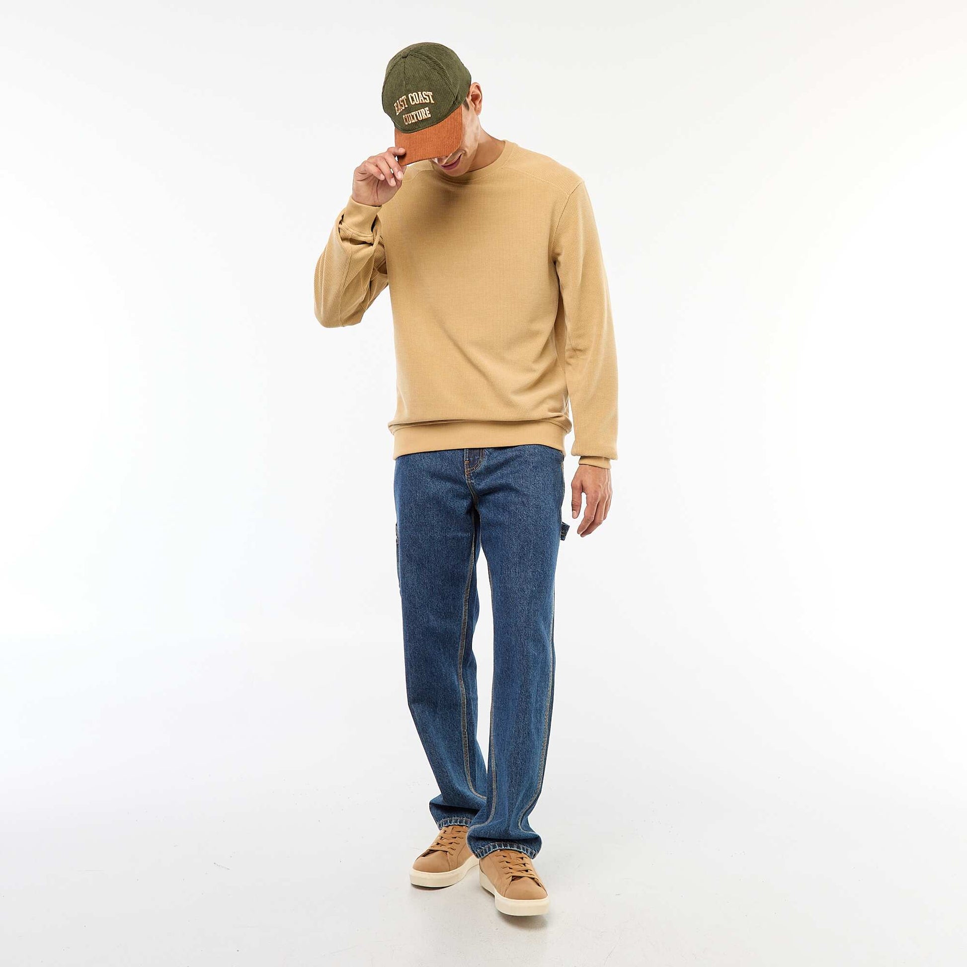Regular Fit Knit Sweater with Textured Design BEIGE