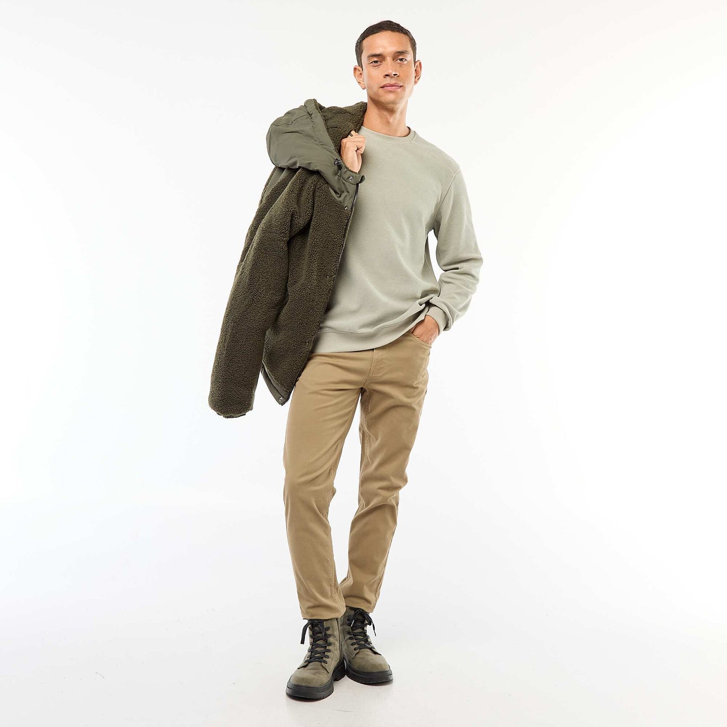 Regular Fit Knit Sweater with Textured Design GREEN